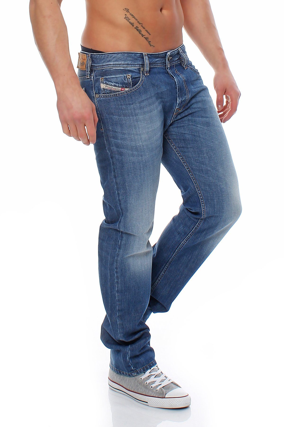 Diesel Regular-fit-Jeans Herren Waykee 0839C L32 Stretch Blau, Style, Pocket 5 Dezenter Used-Look, Anteil, Größe: W28 ohne