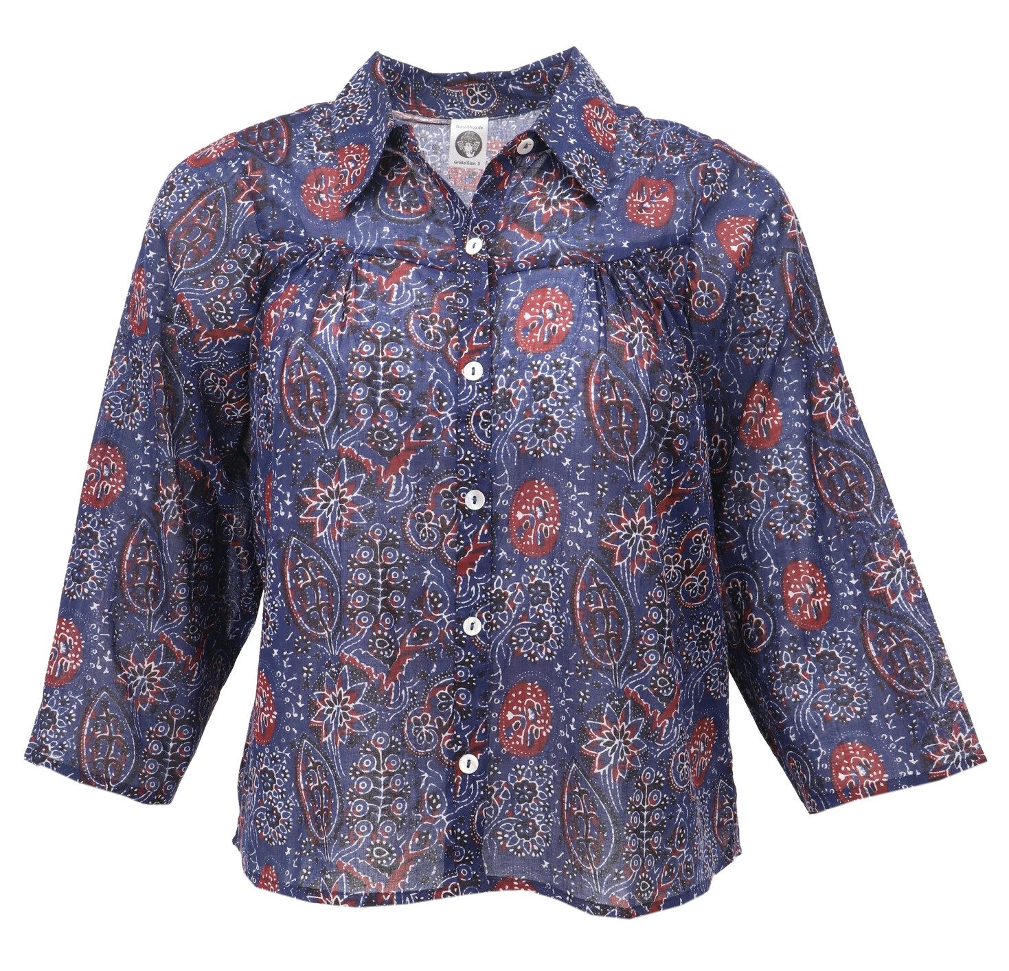 Guru-Shop Longbluse Handbedruckte Bohobluse, luftige Baumwollbluse.. alternative Bekleidung