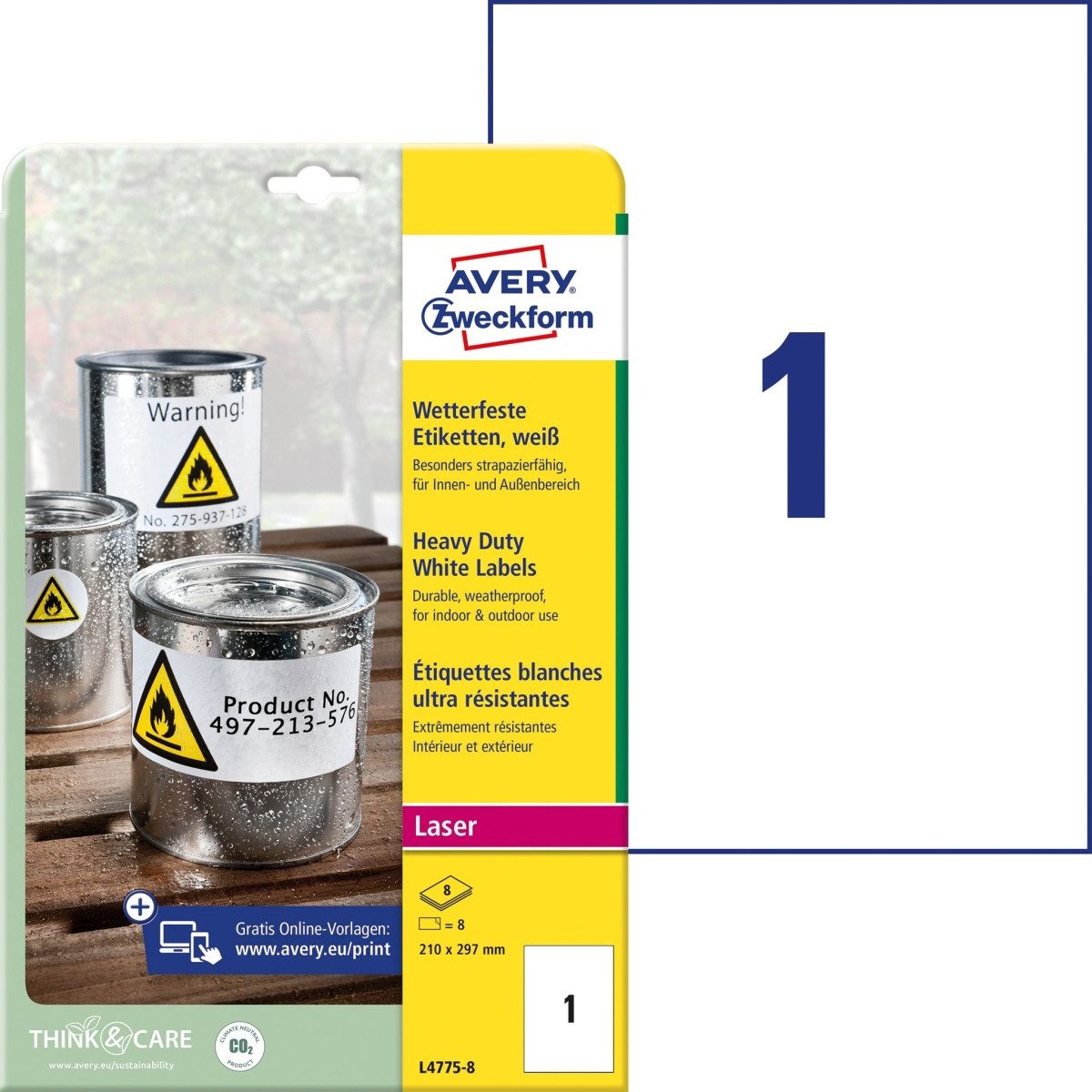 Avery Zweckform Etiketten Etiketten wetterfest Polyester weiß 210x297mm VE=8 Etiketten