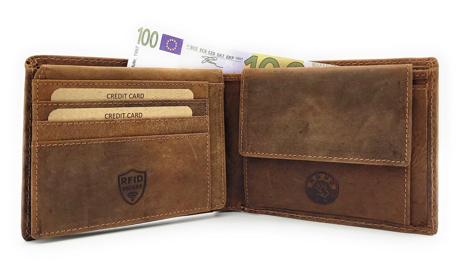 JOCKEY CLUB Geldbörse echt Leder Herren Portemonnaie aus vintage Büffelleder, wird mit den Jahren immer schöner