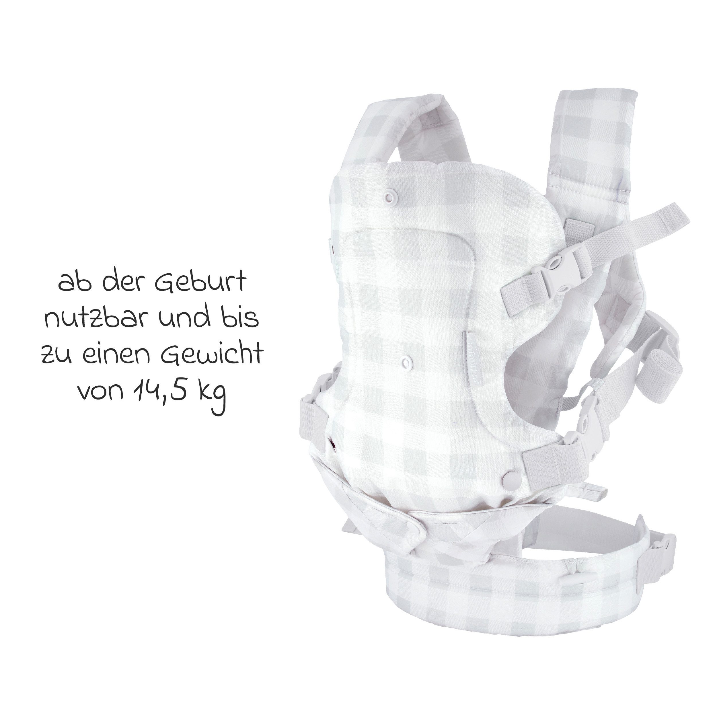 Infantino BKids Babytrage Flip Advanced - Ghingham Print, Baby Bauchtrage Rückentrage ab Geburt von 3,6 - 14,5 kg 4 Positionen