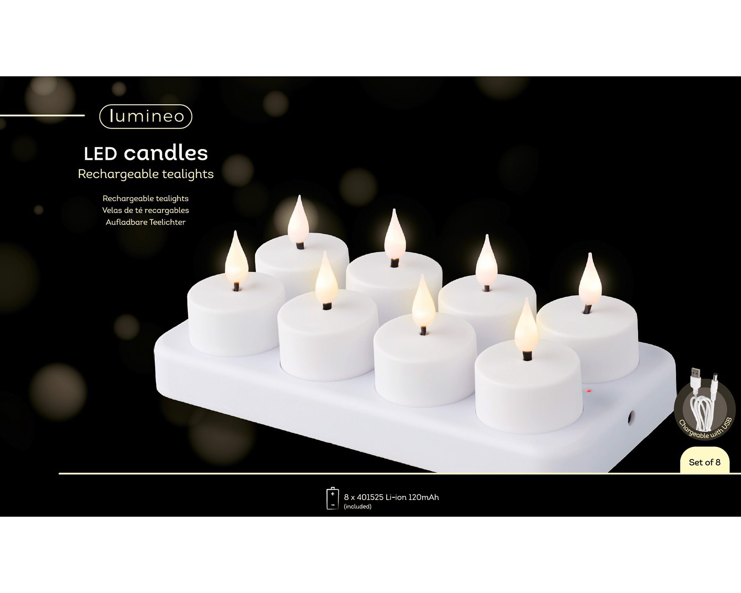 Lumineo LED-Teelichter, Dauerlicht, warmweiß, LED Teelichter 4cm Kunststoff 8 Stück Weiß / Warmweiß
