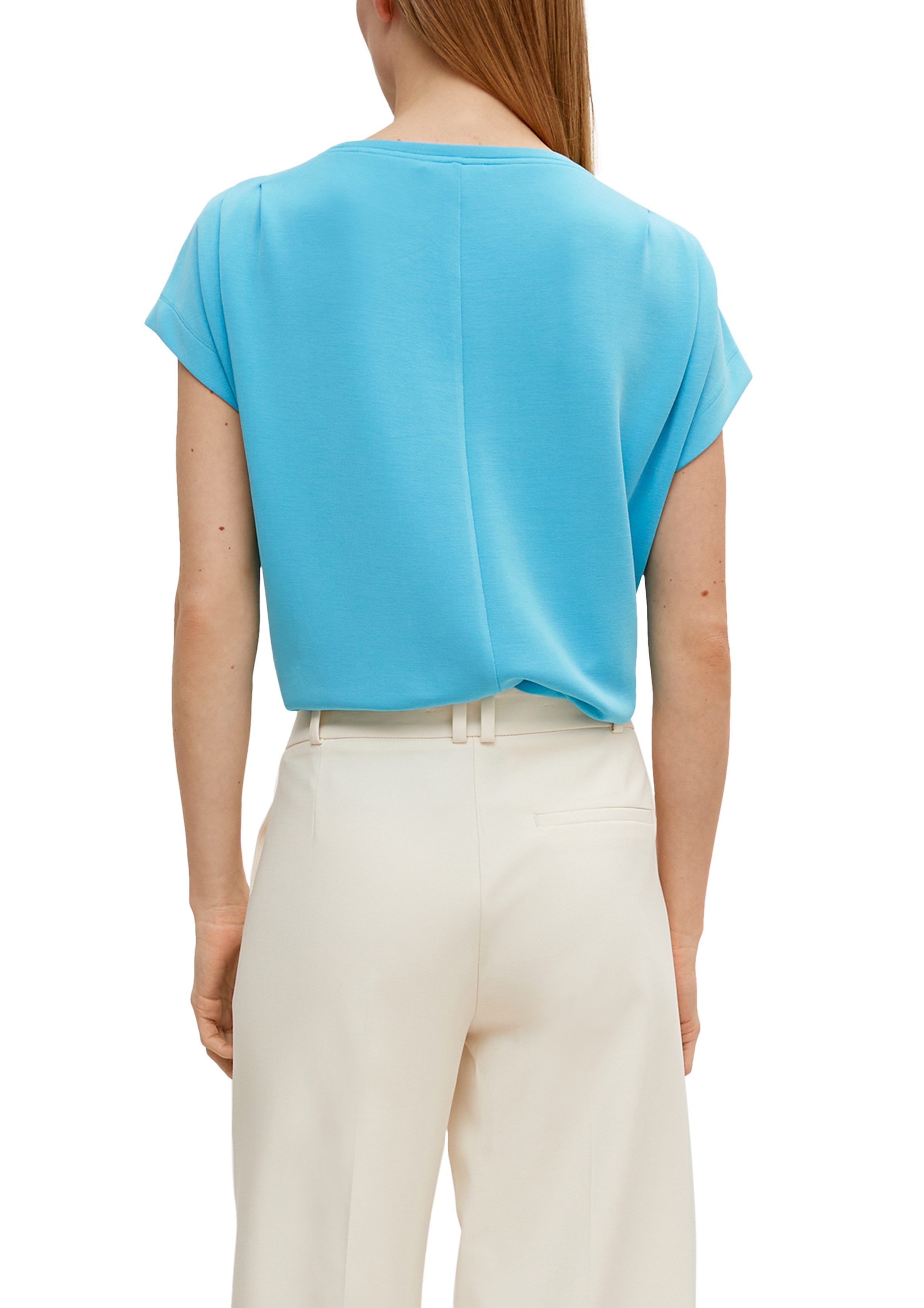 Sweatshirt aus Raffung, Comma Stickerei türkisblau Modalmix Kurzarmshirt