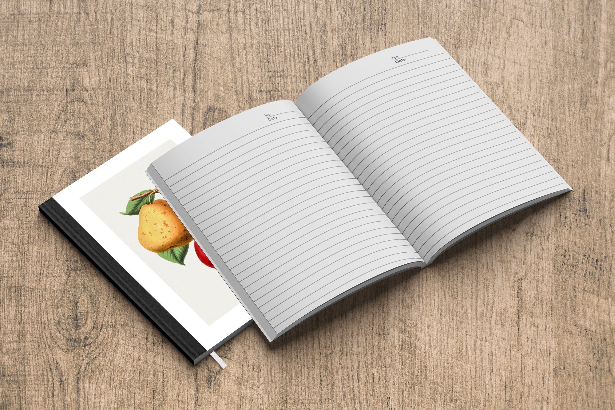 MuchoWow Notizbuch 98 Notizheft, Apfel Seiten, - Journal, A5, Lebensmittel, - Haushaltsbuch Tagebuch, Birne Merkzettel