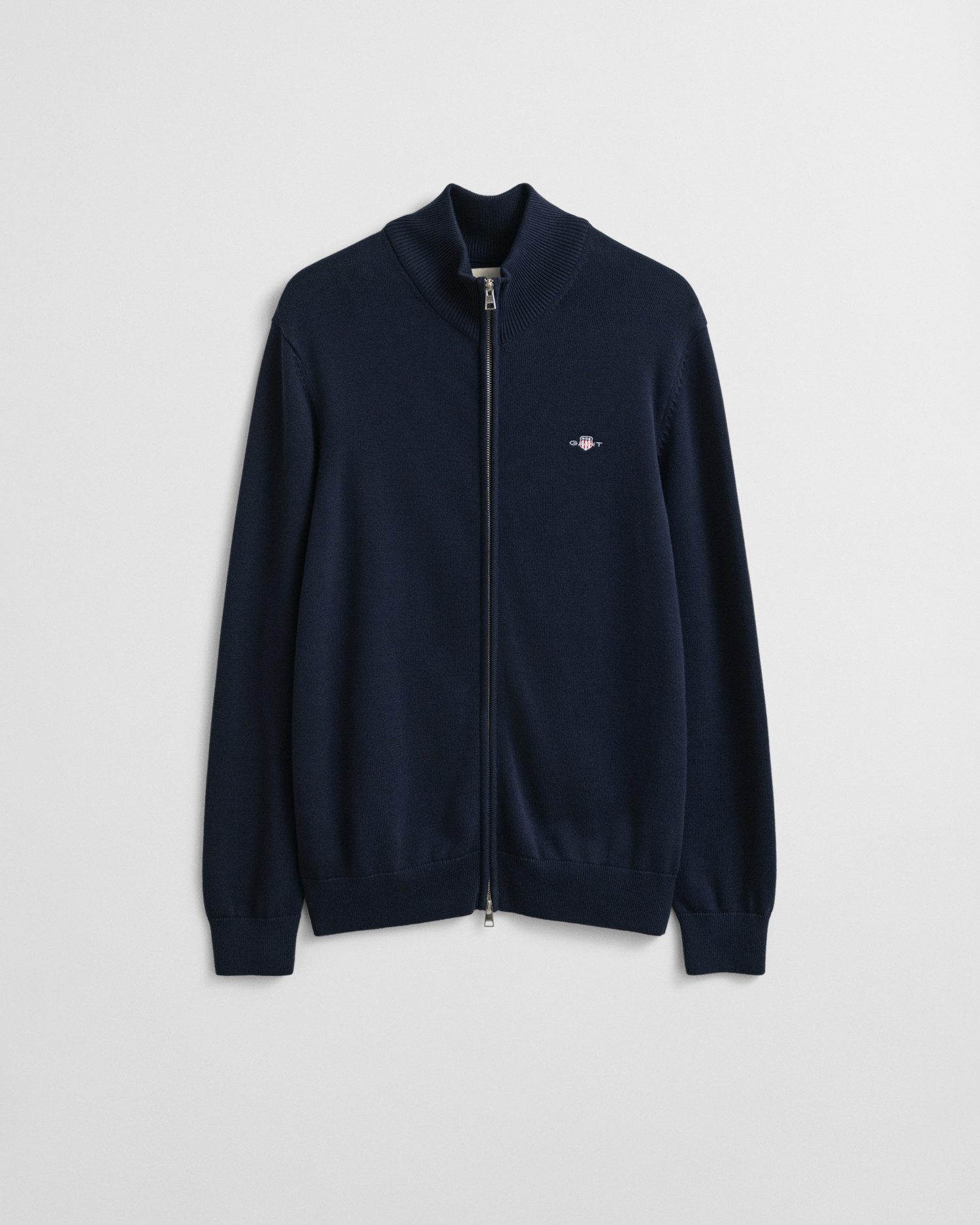 Gant Cardigan CASUAL COTTON ZIP CARDIGAN Mit Rippbündchen an Stehkragen, Ärmeln und Saum