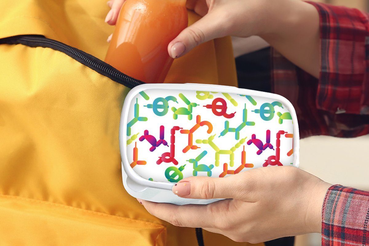 MuchoWow Lunchbox Ballon - - Jungs Muster Tiere, Kunststoff, und Brotbox für (2-tlg), Kinder Erwachsene, weiß Mädchen Brotdose, für und