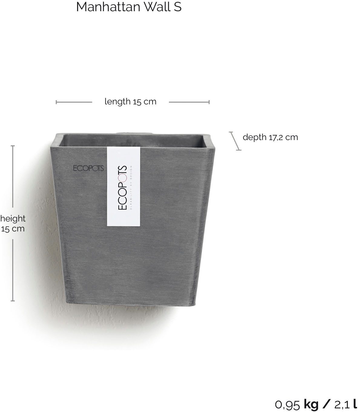 ECOPOTS Blumentopf MANHATTAN S Grey, BxTxH: 17,2x17,515 cm