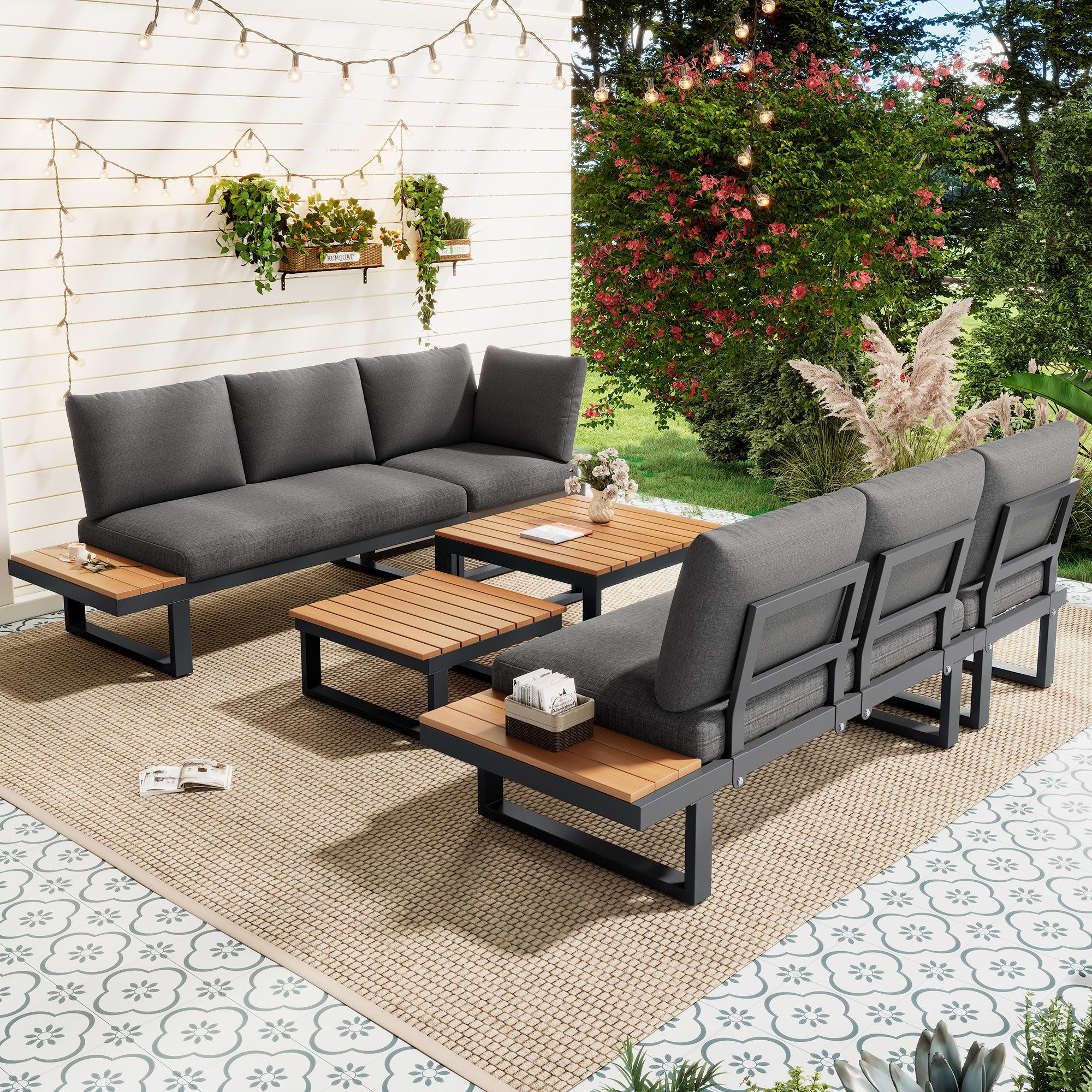 Flieks Gartenlounge-Set, 6-Sitzer Gartenmöbel 2 Tisch, günstig online kaufen
