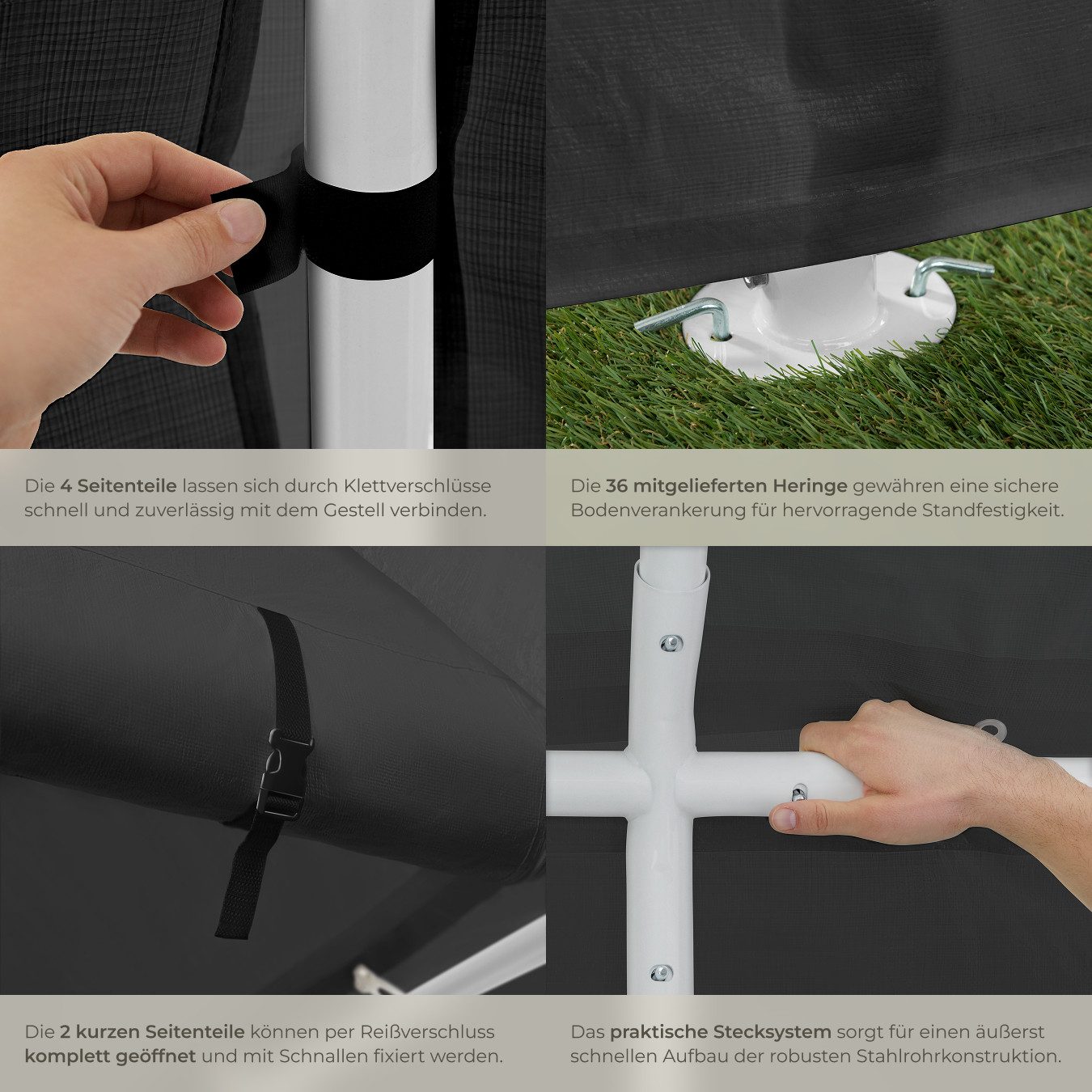 tectake Pavillon Jasko, mit 4 Seitenteilen, (600 x 400 x 315 cm, Komplettset), wasserdicht