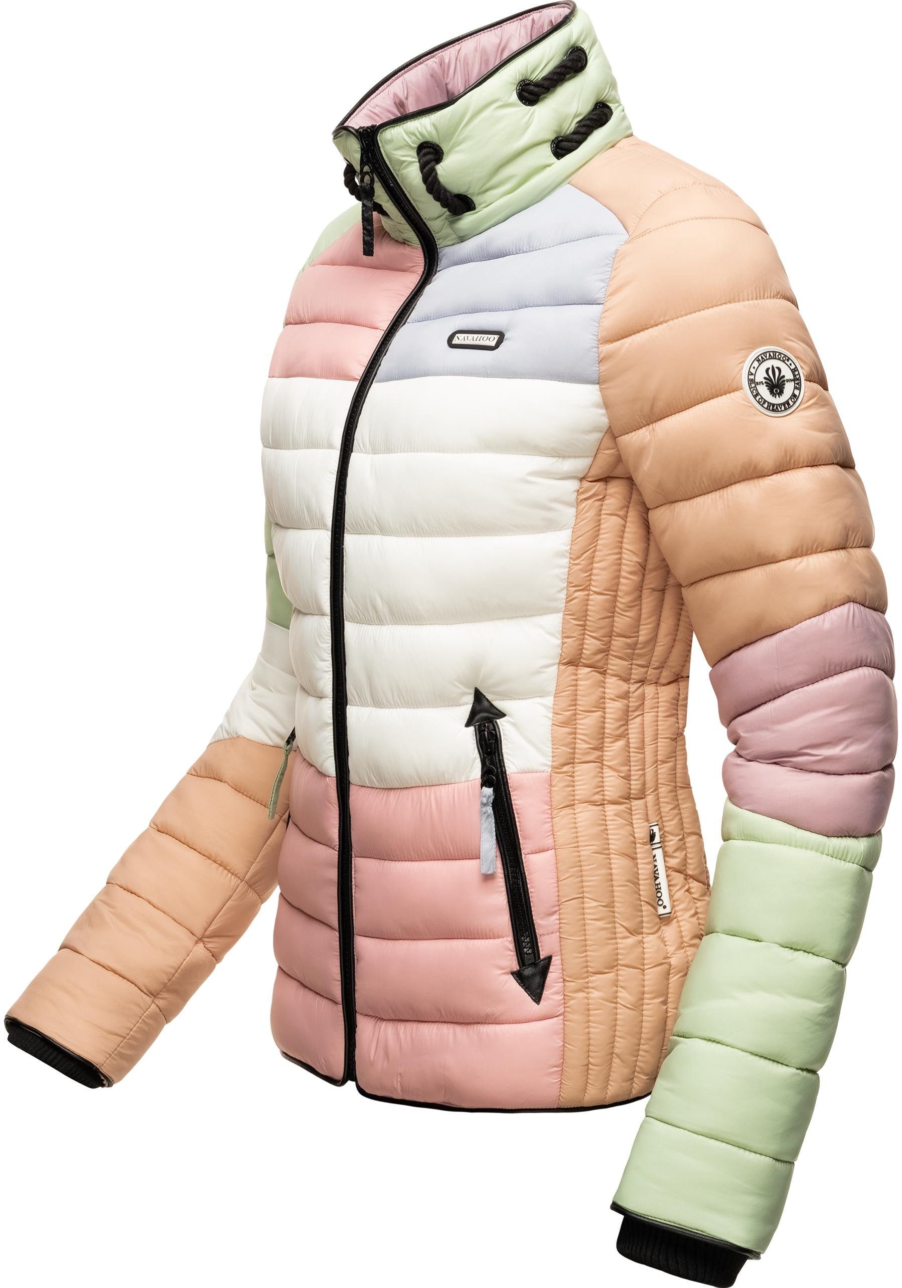 Steppjacke im mit Lulana leichte Colourblocking Kapuze Navahoo Stil Übergangsjacke pastel Multikulti