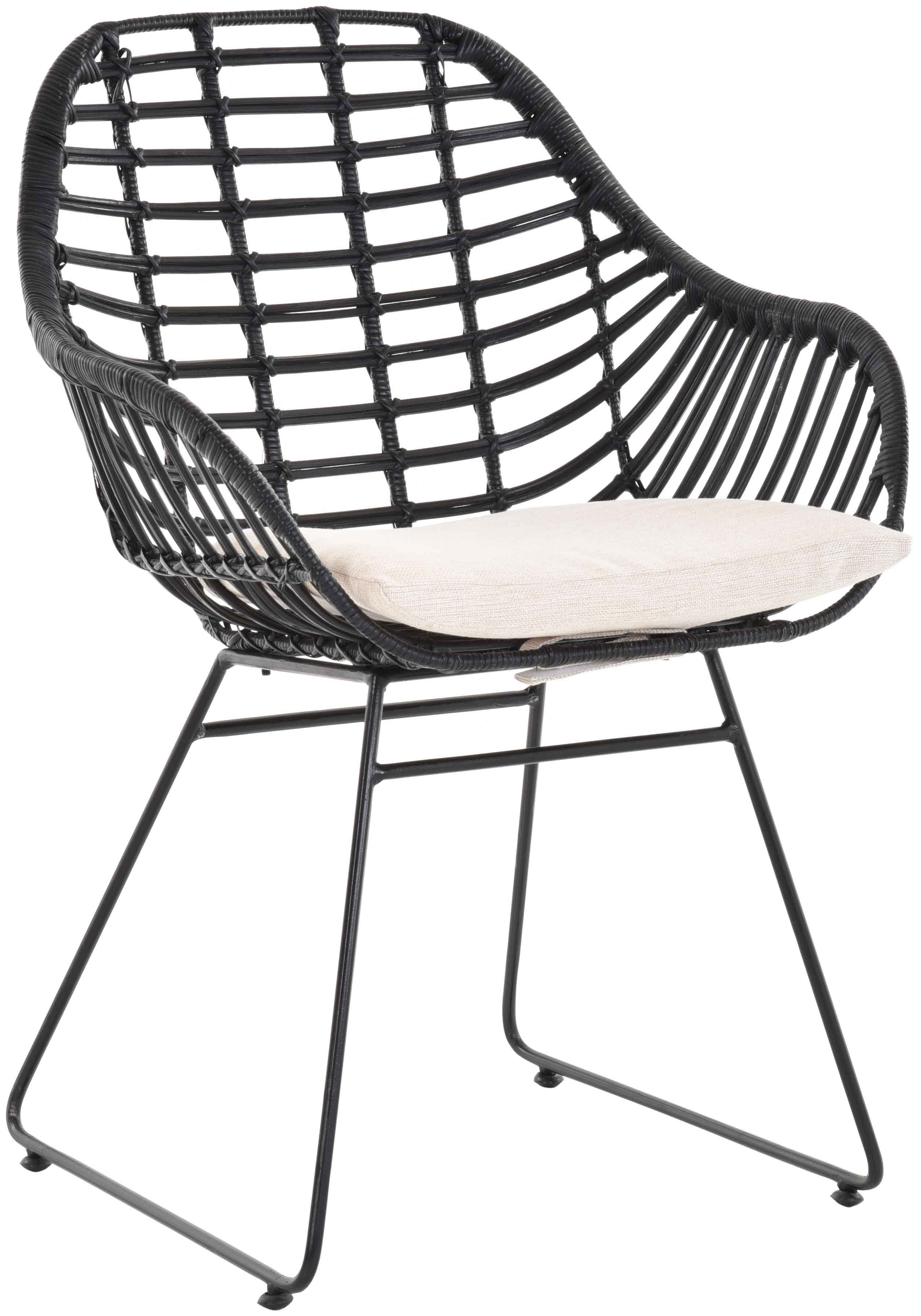 Krines Home Esszimmersessel Rattan Retro Sessel mit Armlehne 50er Korbsessel Retro-Stil Korbstuhl Esszimmer Armlehnstuhl (Sessel nach Auswahl ohne oder mit Polster), Eisen Gestell Schwarz