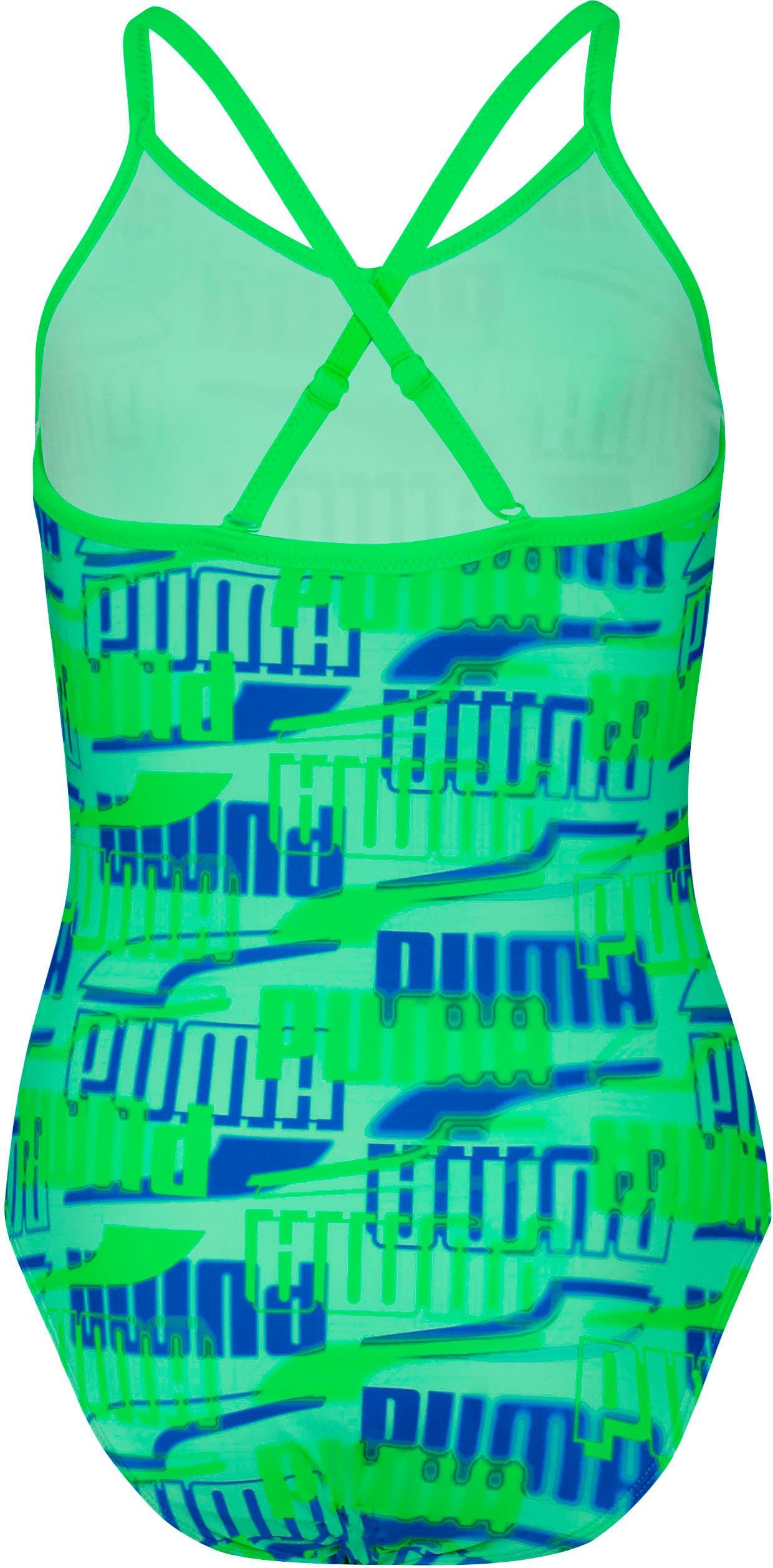 PUMA Mädchen-Schwimmanzug green-combo mit Badeanzug allover Logoprint