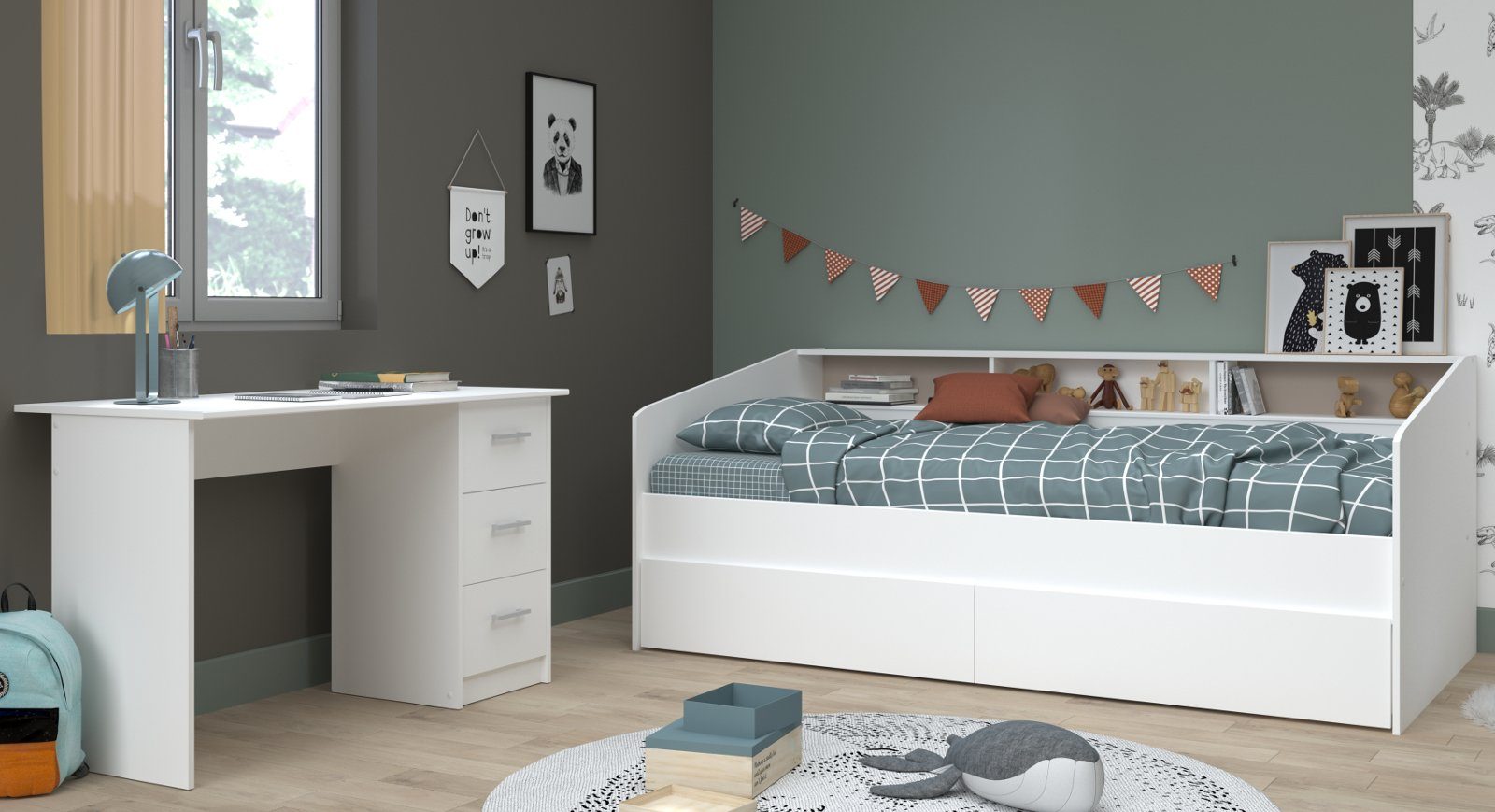 Parisot Jugendzimmer-Set »Sleep«, (Bett (90x200) und Schreibtisch, in weiß),  mit Stauraum und Schubladen
