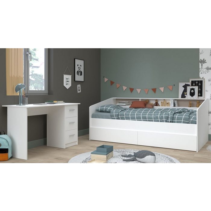 Parisot Jugendzimmer-Set Sleep (Bett (90x200) und Schreibtisch in weiß) mit Stauraum und Schubladen