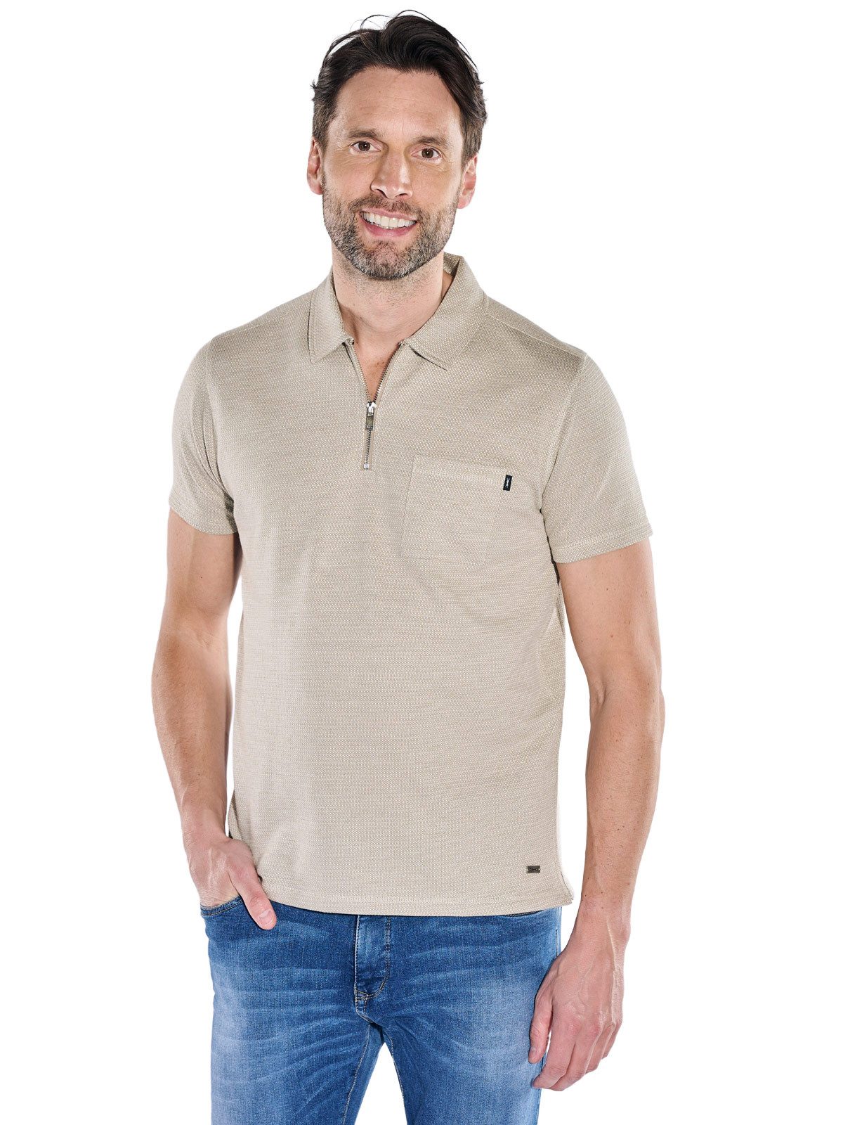 Engbers Poloshirt Herren Poloshirt mit Reißverschluss, Beige