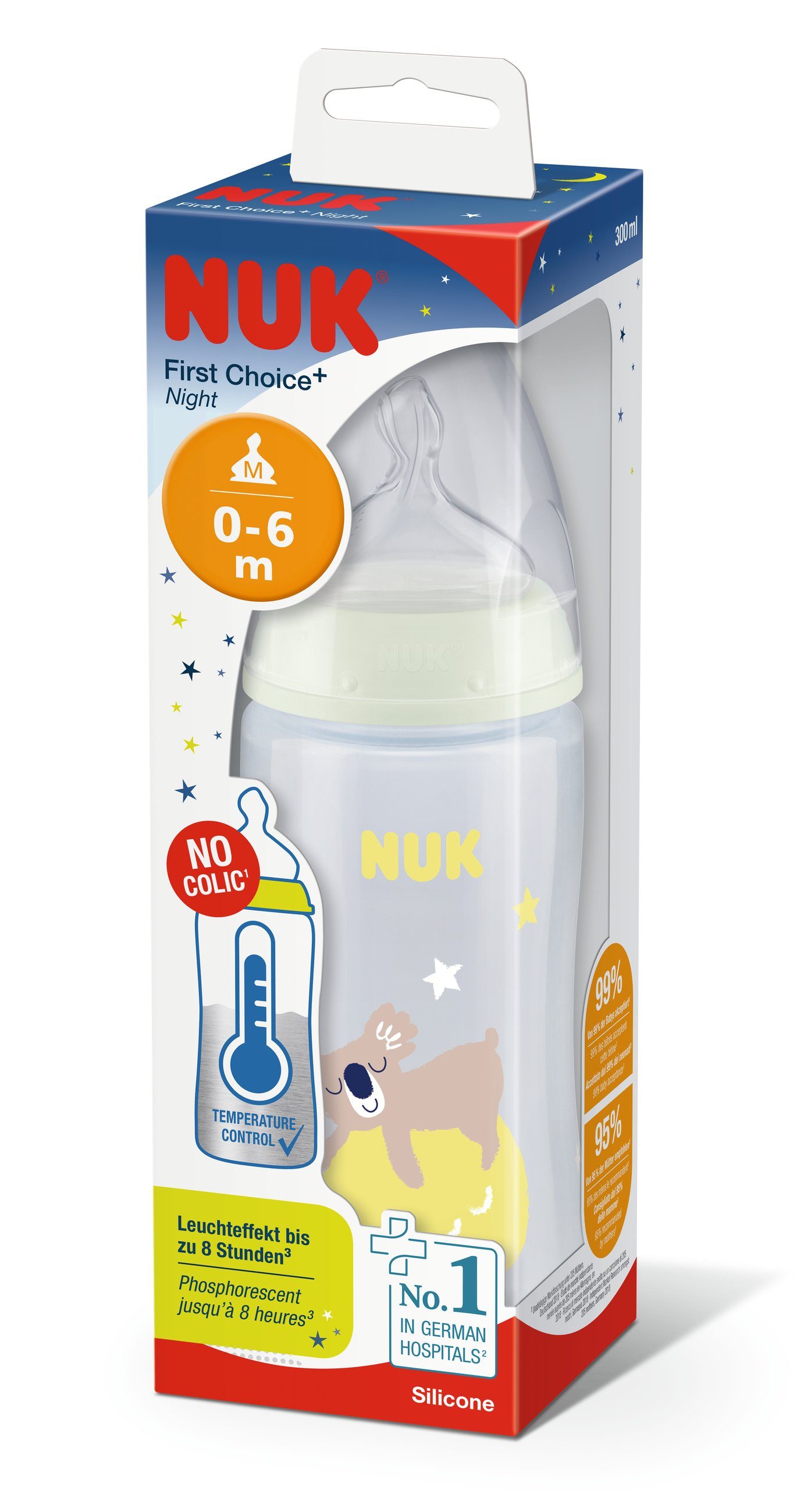 NUK Babyflasche NUK Choice+ Leuchteffekt, 10741143, Babyflasche 300ml Night First
