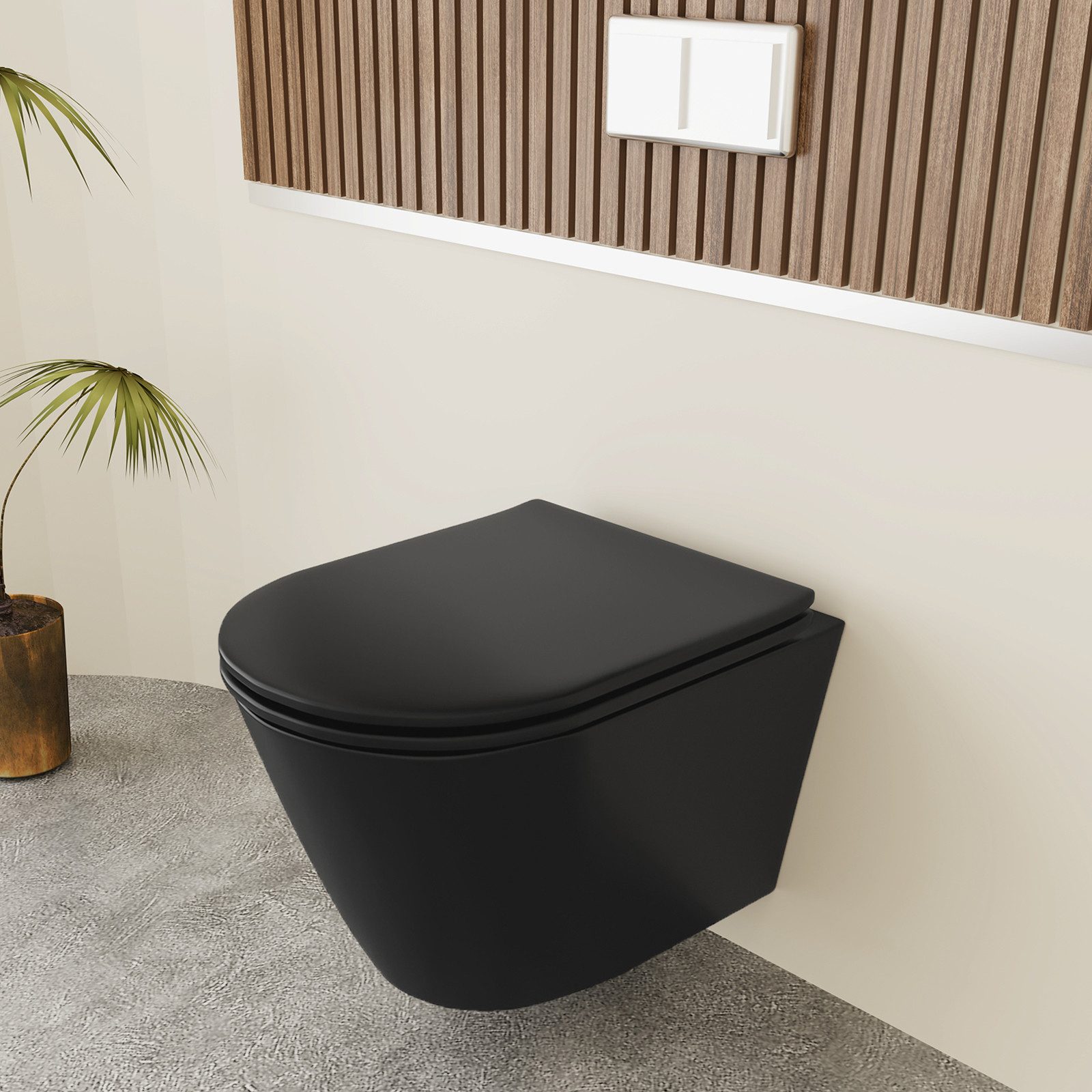 Alpenberger WC-Komplettset Spülrandloses WC – Toilette mit WC Deckel mit Absenkautomatik Schwarz, wandmontage, (Kloschüssel mit WC Sitz Schwarzes Klo), Hänge WC Schwarz Matt für Bad und Gäste WC