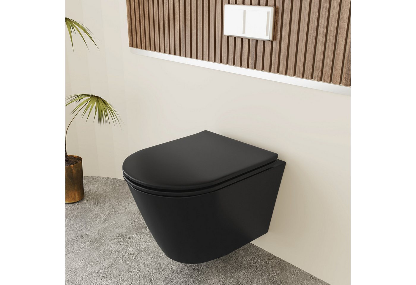Thumbnail - Alpenberger WC-Komplettset Spülrandloses WC – Toilette mit WC Deckel mit Absenkautomatik Schwarz, wandmontage, (Kloschüs...