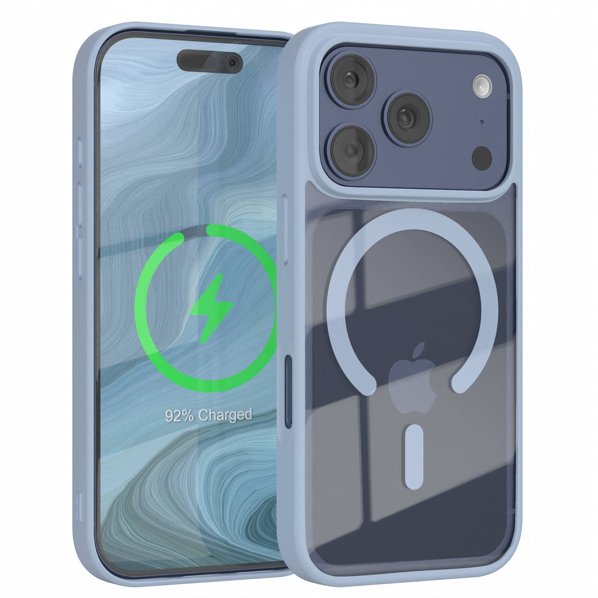 EAZY CASE Handyhülle Transparente Hülle mit MagSafe für iPhone 17 Pro 6,3 Zoll, Softcase, Schutzhülle mit Displayschutz, stoßfest, kratzfest, Hellblau