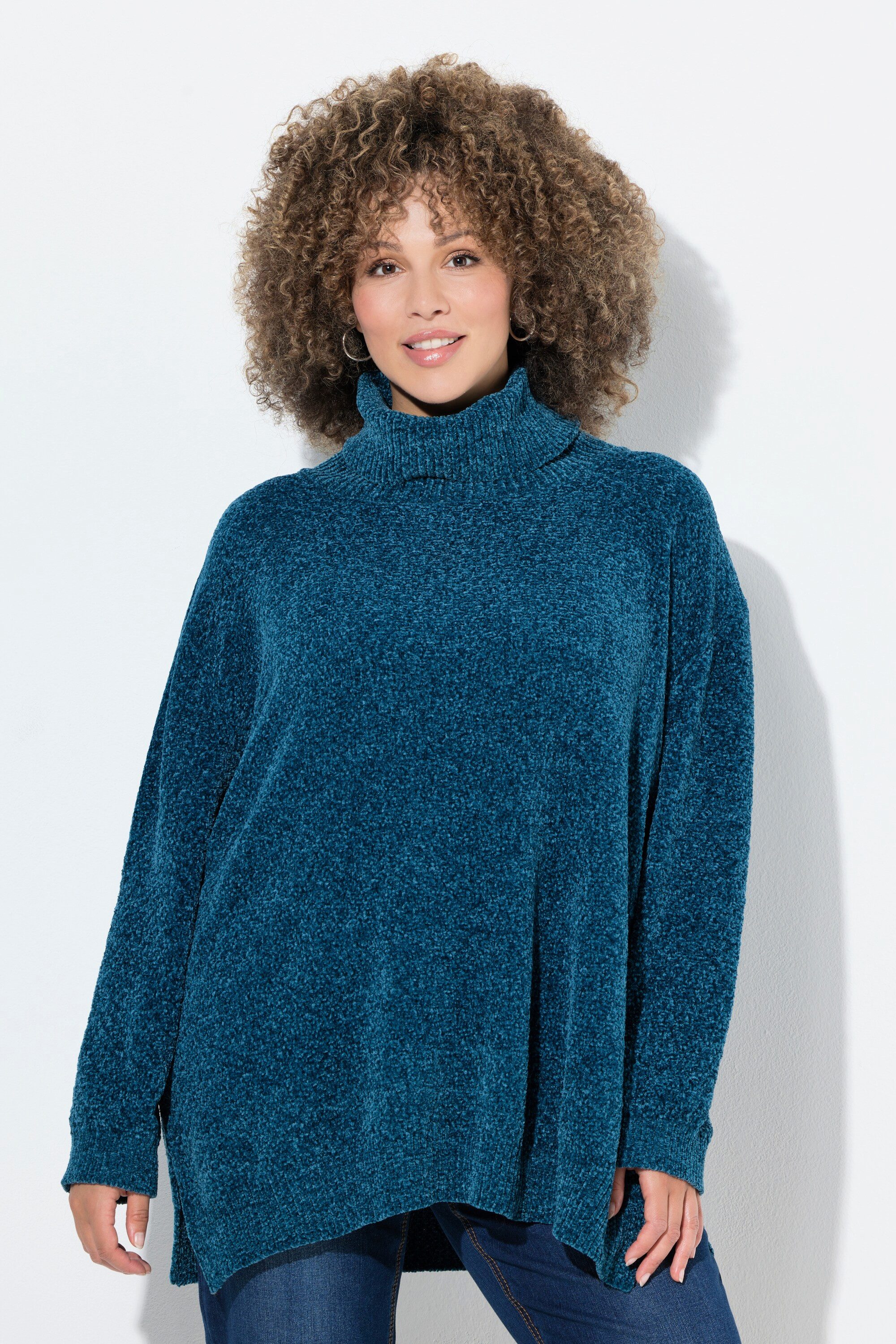 Ulla Popken Longpullover Chenille-Pullover Oversized Stehkragen günstig online kaufen