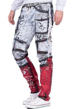 Cipo & Baxx Regular-fit-Jeans Denim Hose BA-CD683 im extravaganten Design mit Print