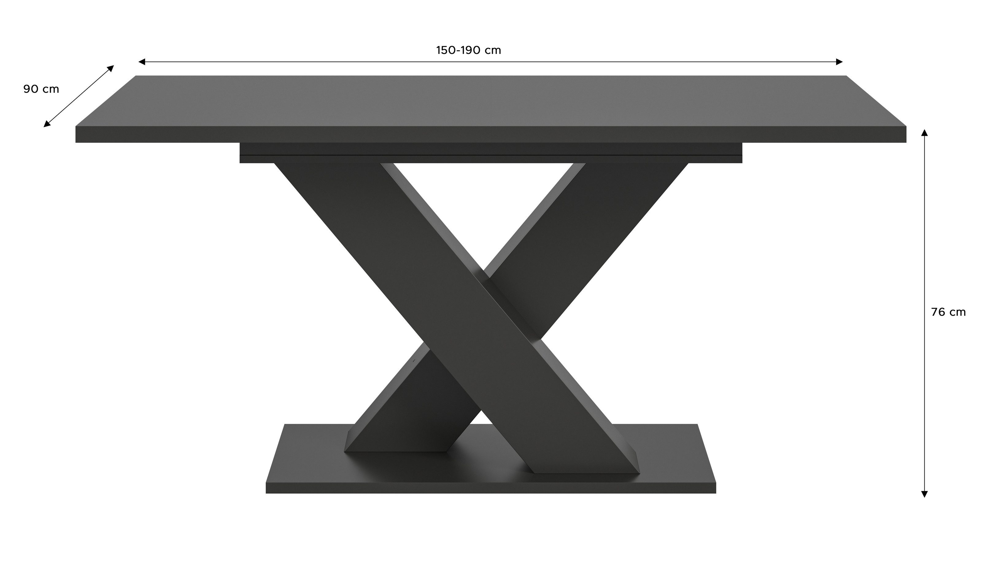 xonox.home Kulissentisch ausziehbar bis 190cm, Grau - 150/190x76x90cm (BxHxT)