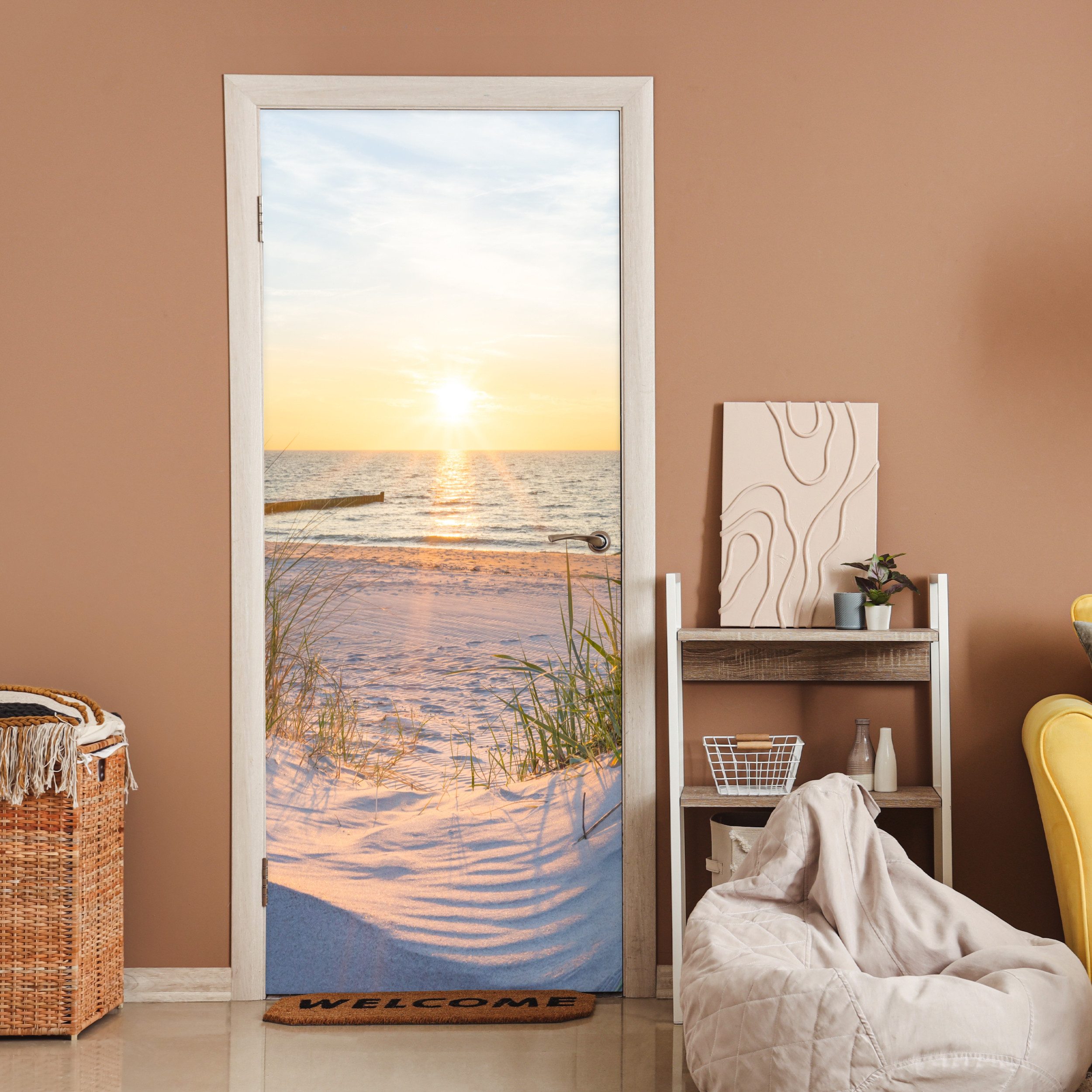 MuchoWow Türtapete Strand - Sonne - Düne - Gras - Sand - Horizont, Matt, be günstig online kaufen