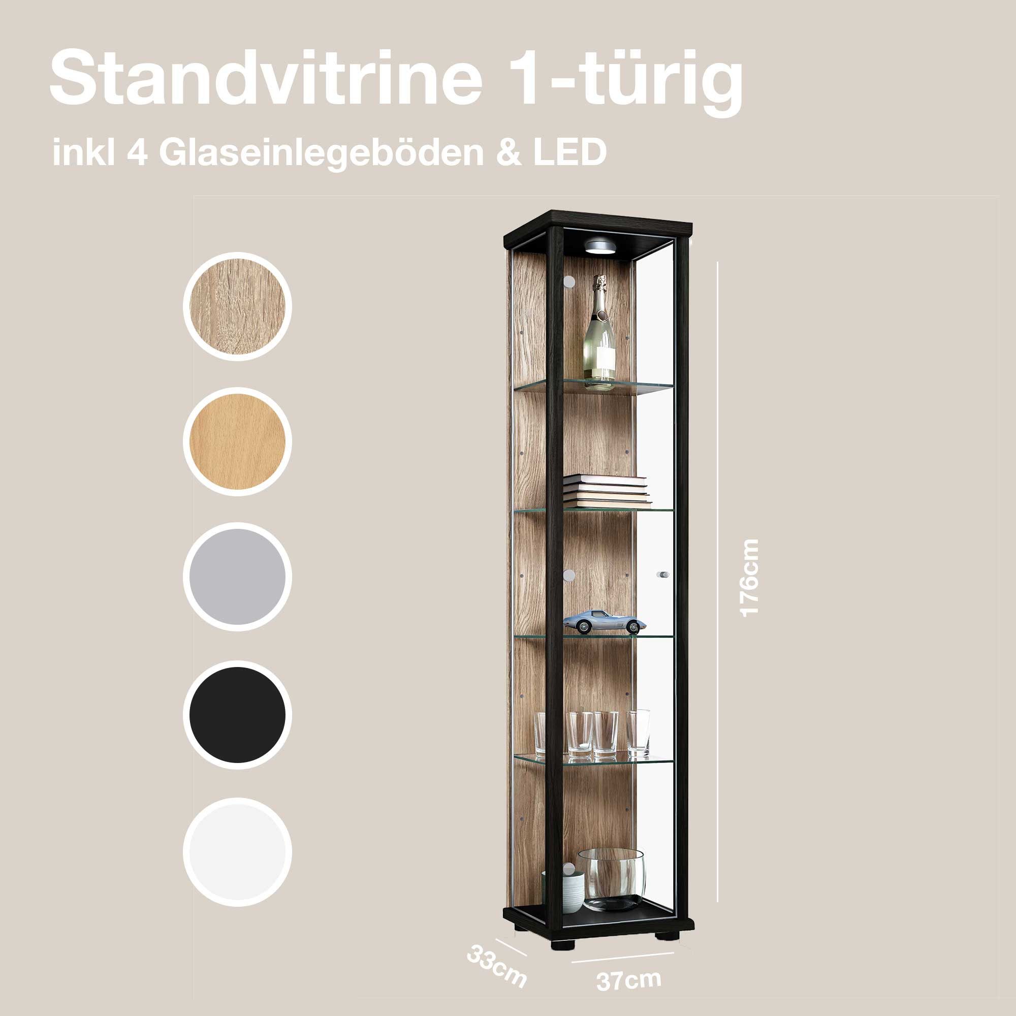 K-Möbel Glasvitrine C1014 (Glasvitrine (176x37x33 cm) günstig online kaufen