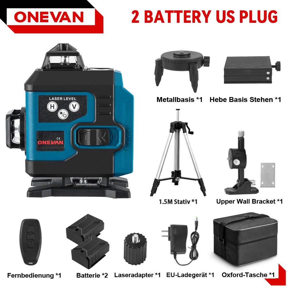 ONEVAN Laserwasserwaage 4D Laser 16 Linien Kreuzlinienlaser mit 1.5m Telesk günstig online kaufen