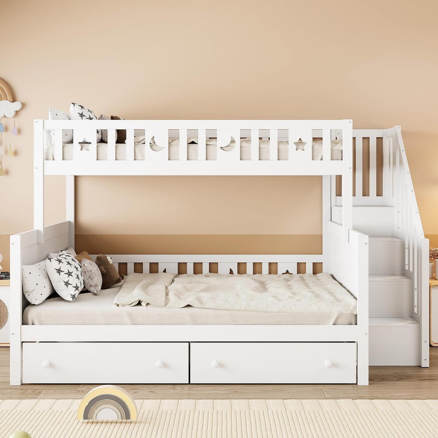 LuxusKollektion Etagenbett Etagenbett Massivholz 90x200/140x200cm mit Schubladen (1-St)