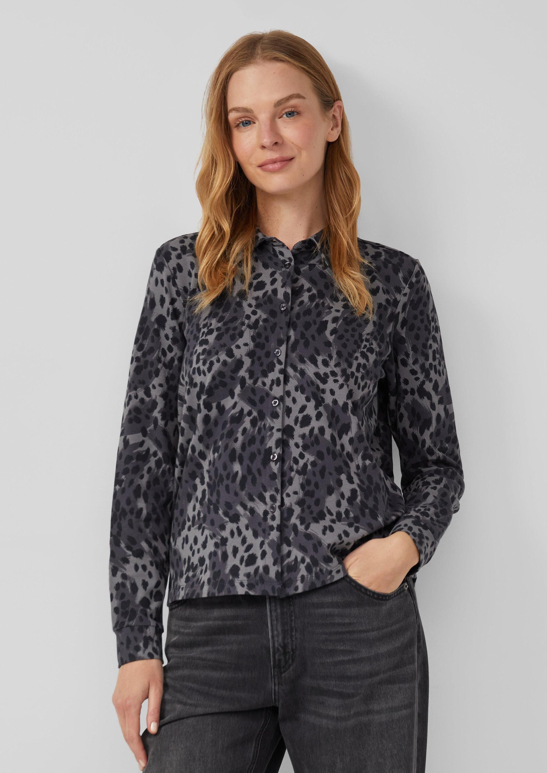 s.Oliver Langarmshirt T-Shirt Jerseybluse mit Leo-Muster