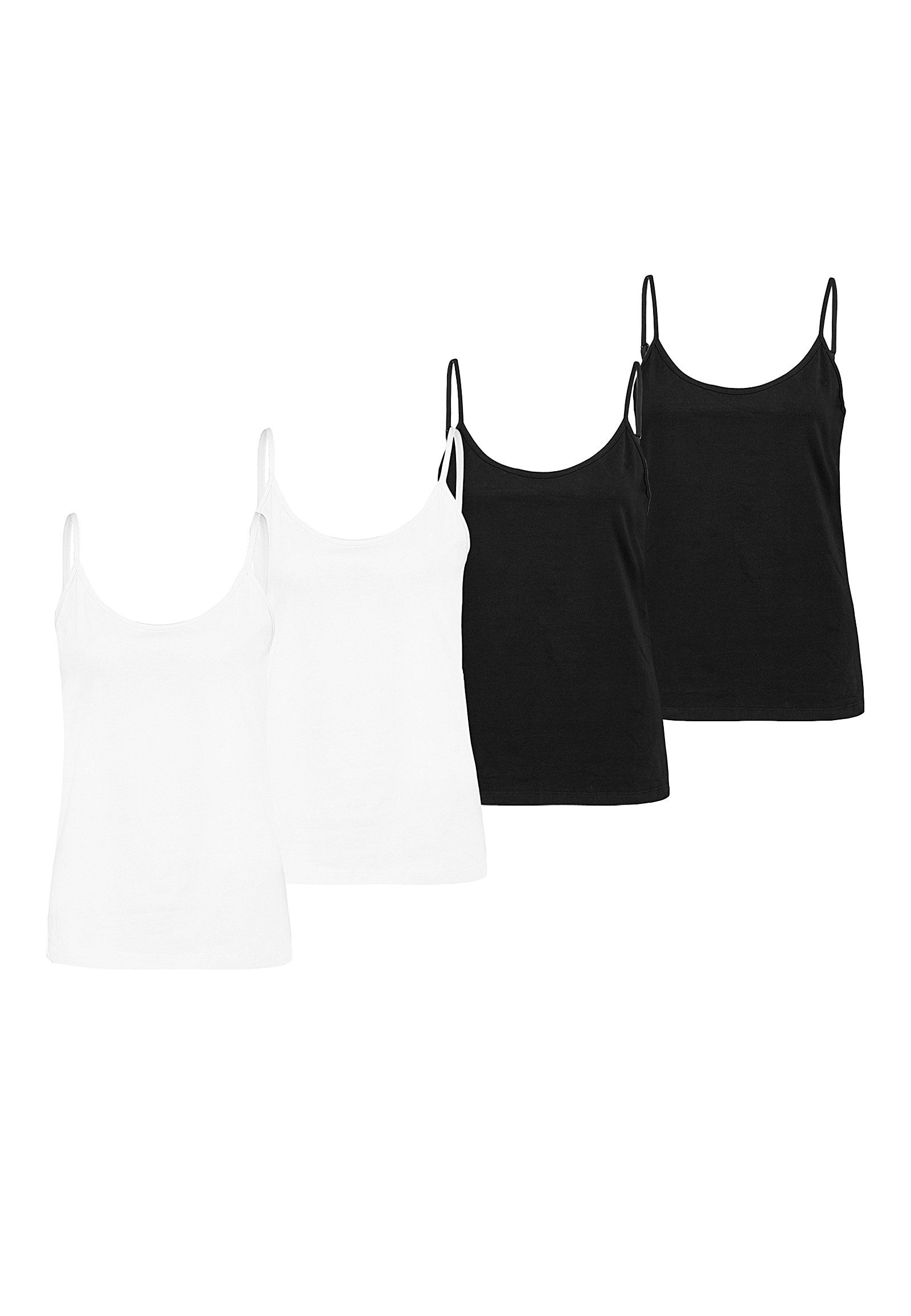 Shirttop Spaghettiträger-, einfarbig, Baumwolle, 4er-Pack