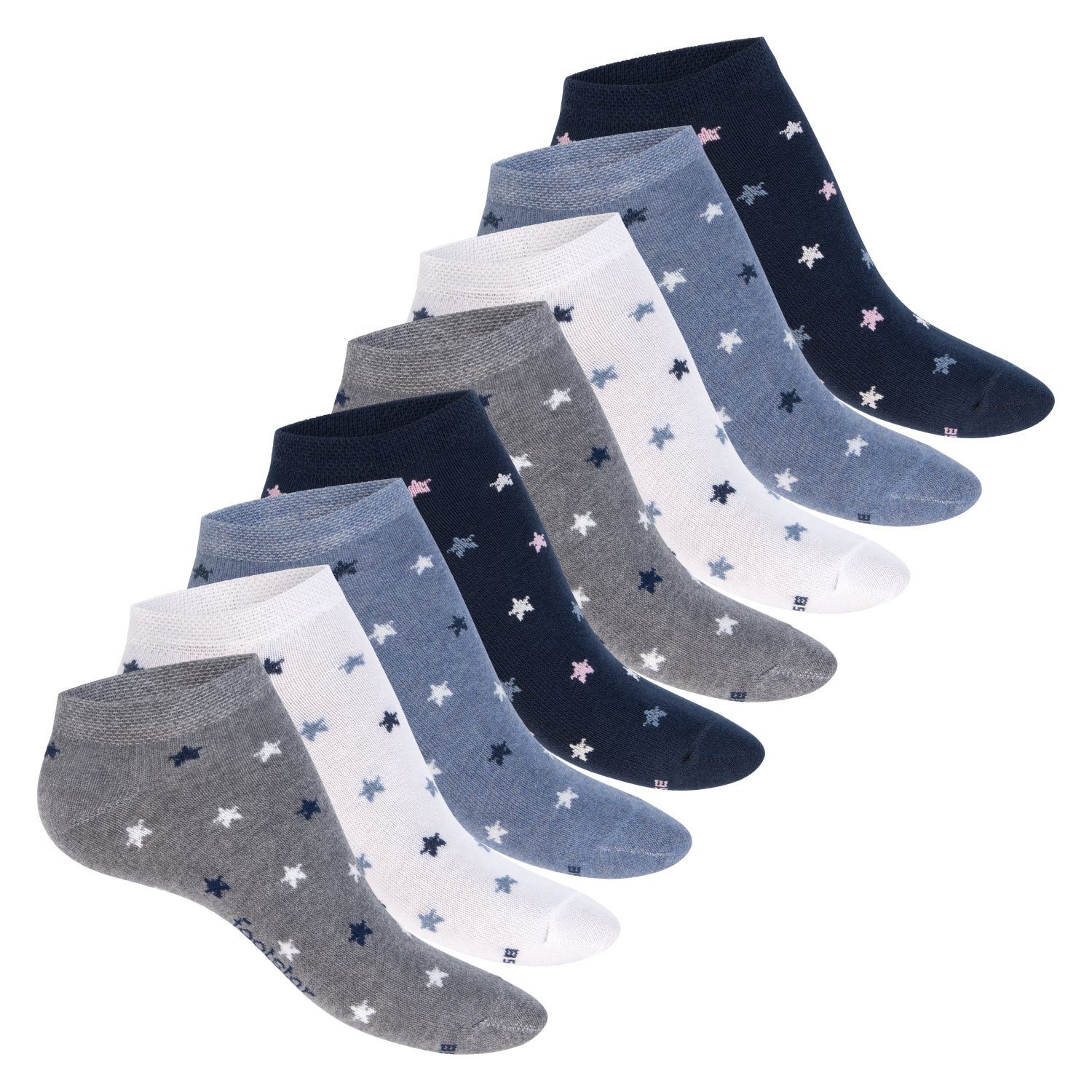 Footstar Sneakersocken süße Damen Sneaker Socken (8 Paar) Kurze Söckchen mit Muster Jeans