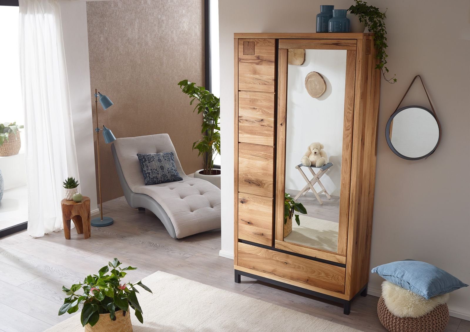Massivmoebel24 Garderobe VILLANDERS, Garderobe Wildeiche 103x40x205 natur geölt VILLANDERS #130