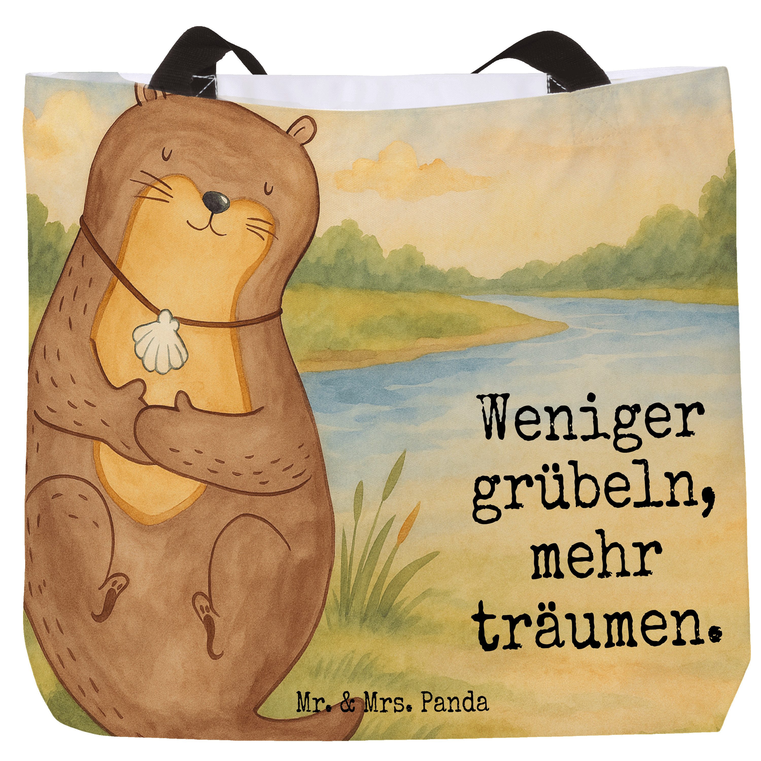 Shopper Otter Muschel Design, Tote Bag, Weiß, Einkaufstasche, Medaillon, Träu