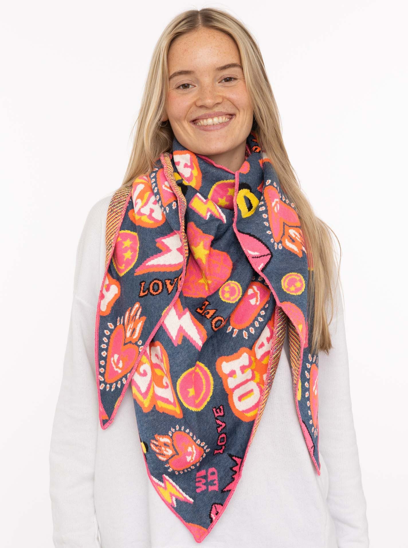 Zwillingsherz Dreieckstuch "OOPS", Statement Muster, Strick, wärmend