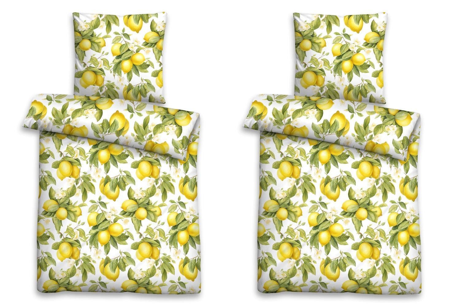 Biberna Bettwäsche ZITRO, Weiß, Gelb, Grün, Zitronenmotiv, Baumwolle, 2 tei günstig online kaufen