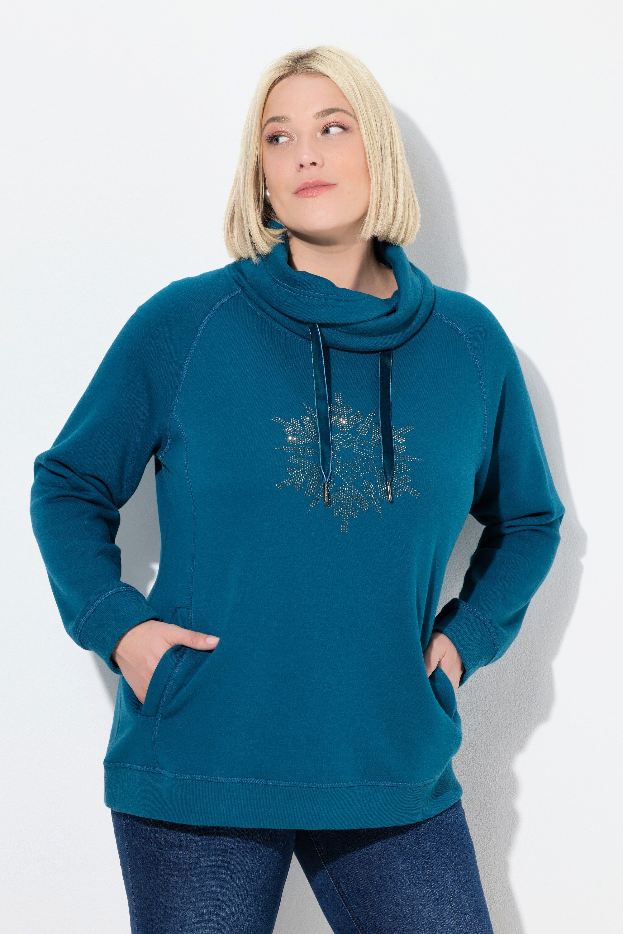 Ulla Popken Sweatshirt Sweatshirt Schneeflocke Stehkragen Langarm günstig online kaufen