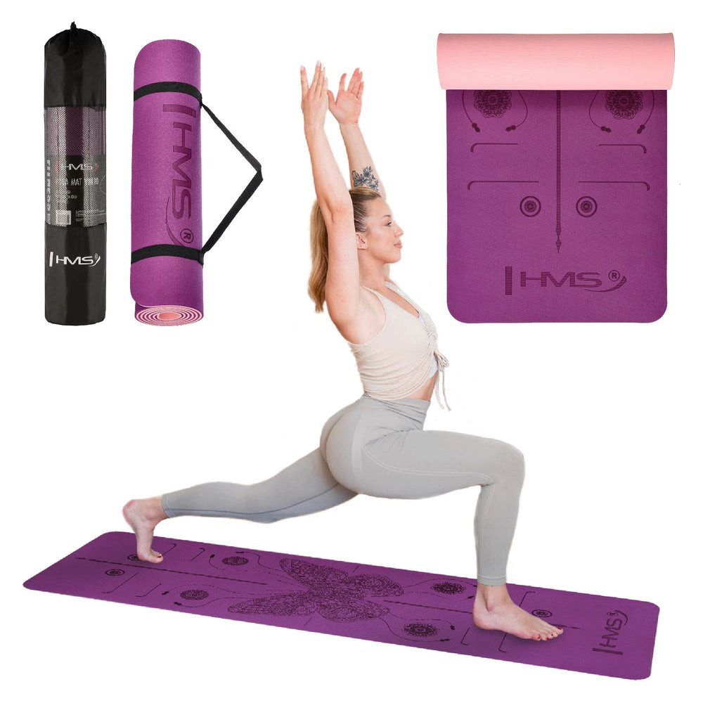 HMS Yogamatte Sportmatte Trainingsmatte Fitnessunterlage (Spar-Set, 1-St., 182 x 61 x 1 cm weich), TPE doppellagig, rutschfest, wasserfest, Hülle + Gurt
