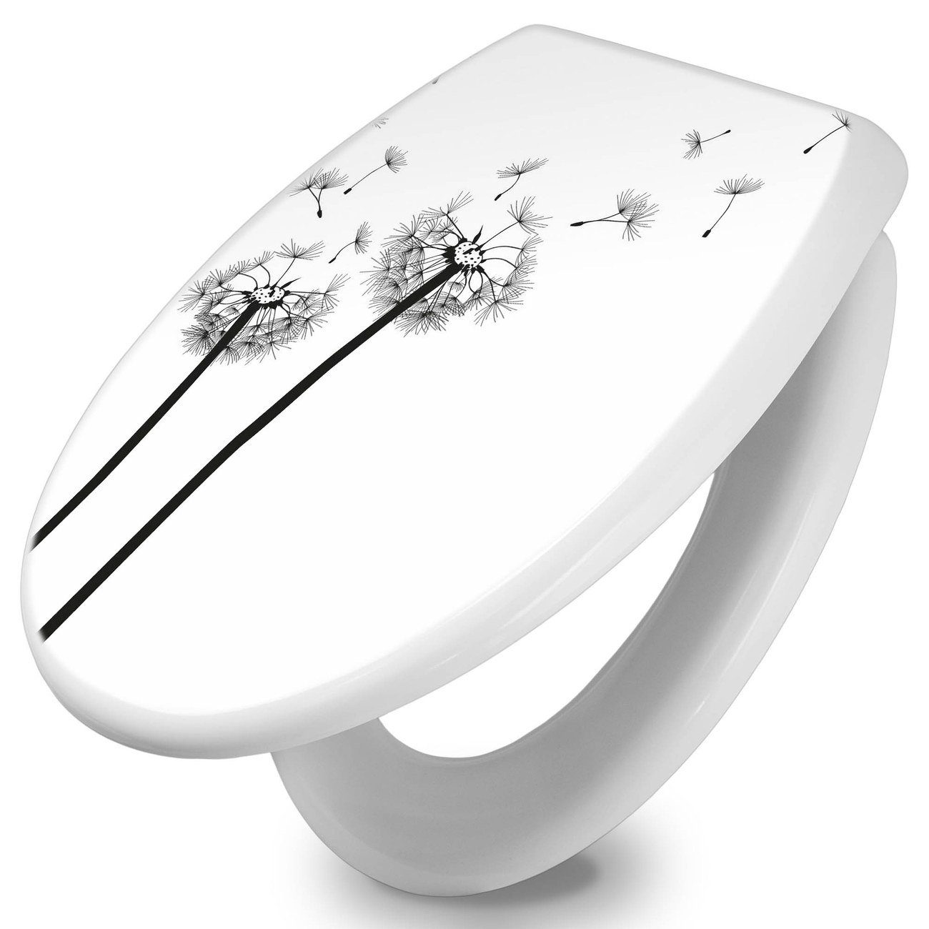 banjado WC-Sitz mit Absenkautomatik Motiv Pusteblume 2 (umweltfreundliches Material, integrierte Scharniere), 44,5 x 37 x 5 cm