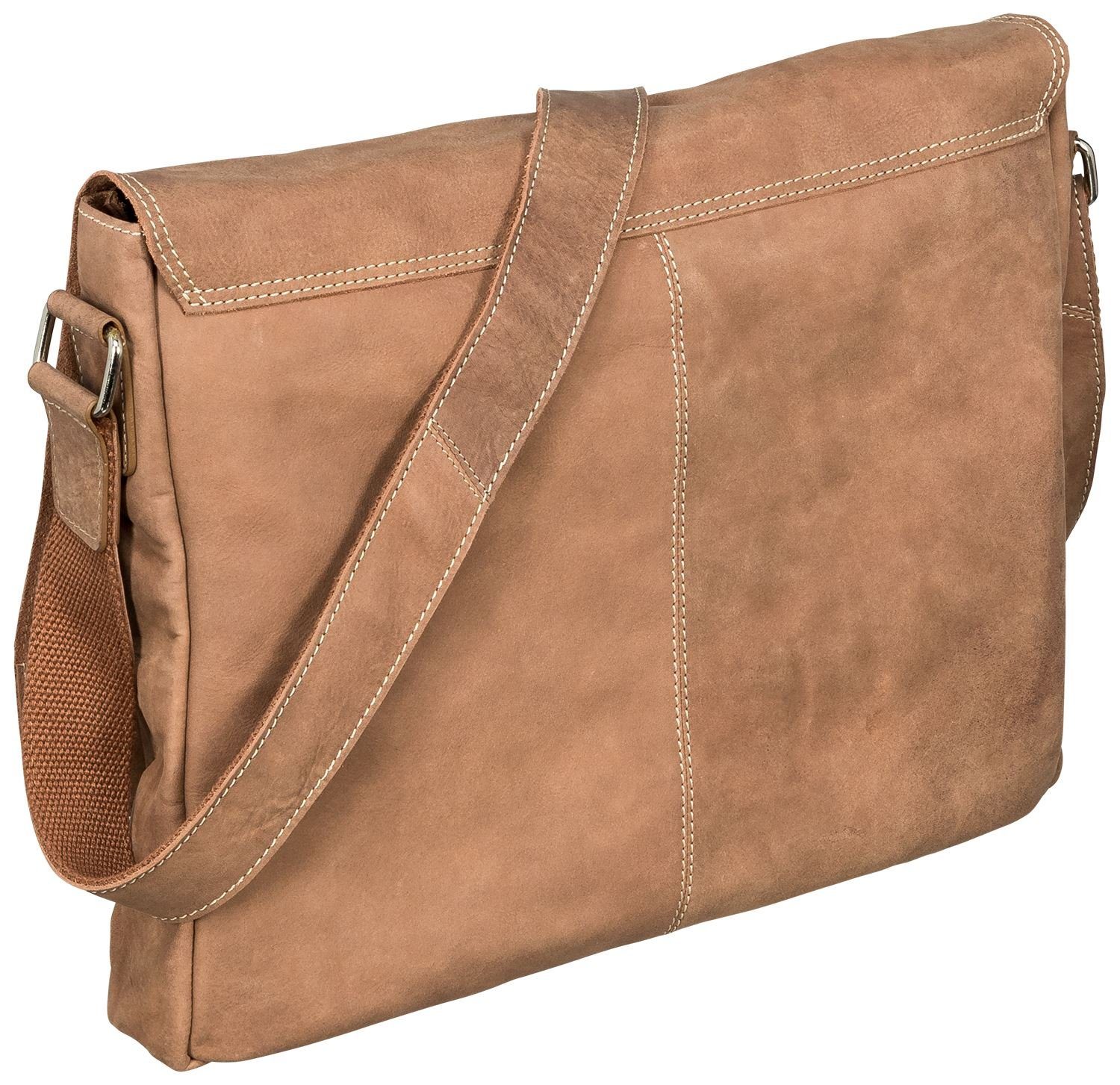 Red Baron Umhängetasche Leder Schulterriemen Braun RB-WB-005-05, Leder, Überschlagsfach, Innenfächer, Außenfach mit Reißverschluss