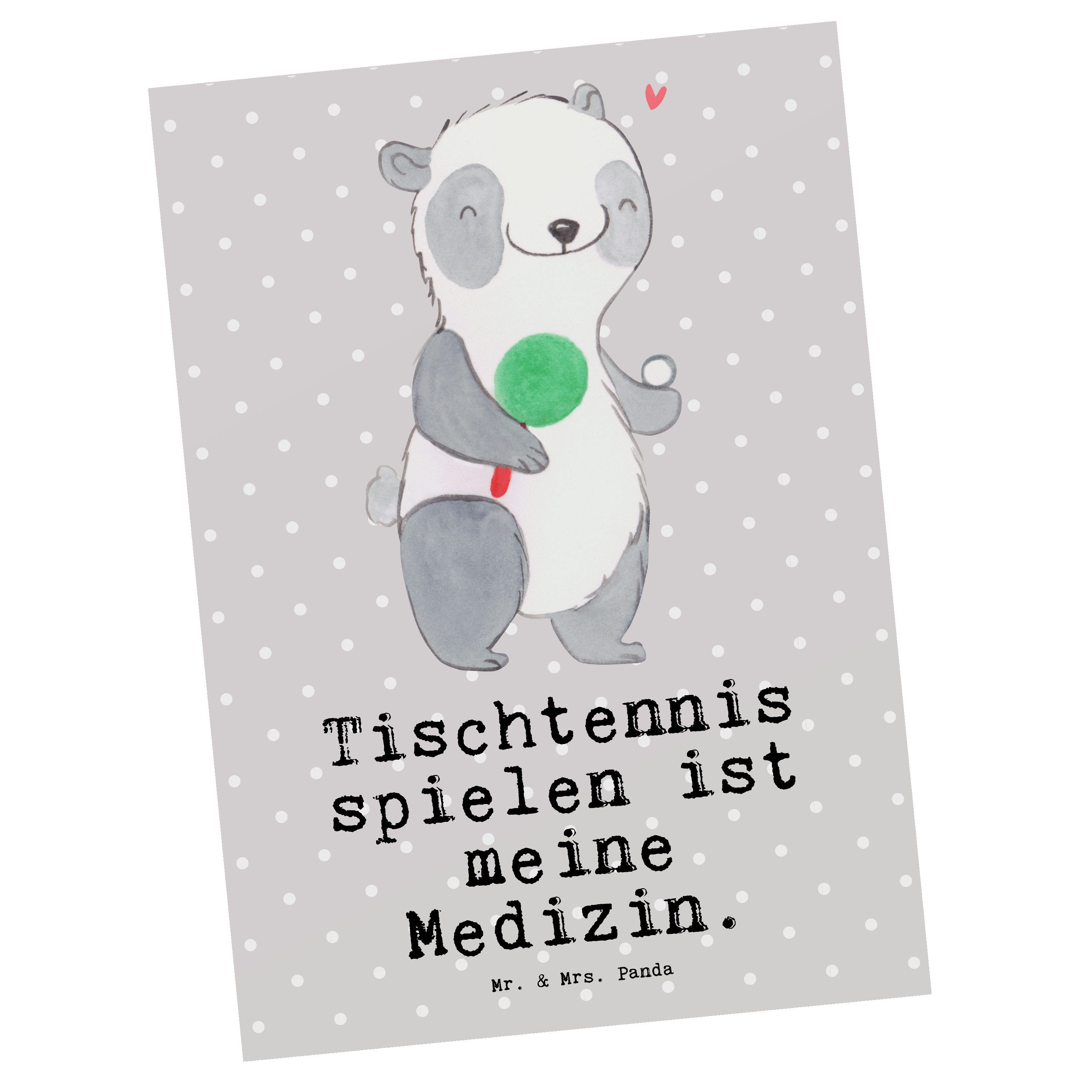Mr. & Mrs. Panda Postkarte Panda Tischtennis Medizin - Grau Pastell - Geschenk, Einladungskarte