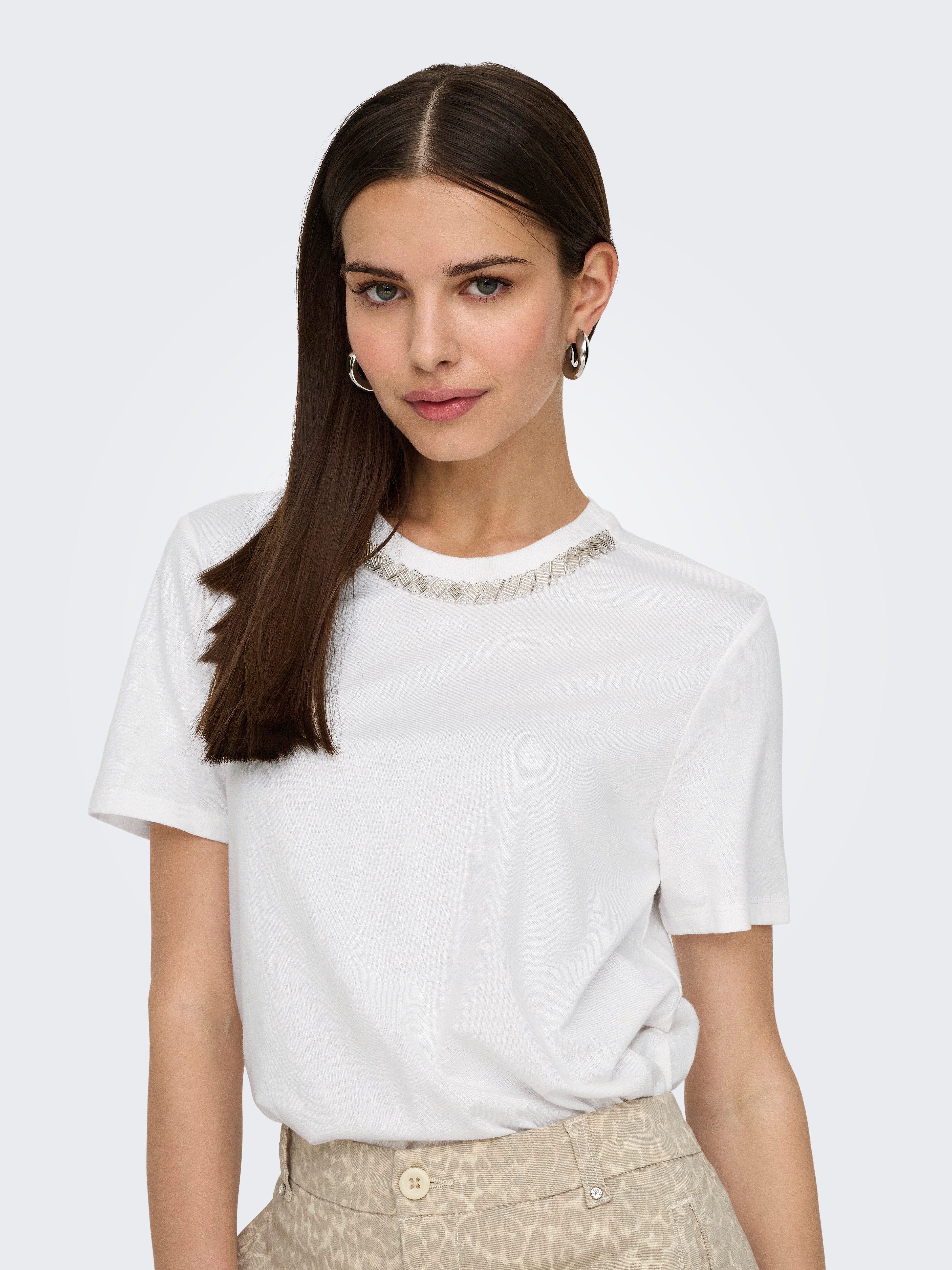 ONLY Kurzarmshirt ONLPARKER S/S O-NECK BLING TOP BOX JRS Materialmix, regul günstig online kaufen