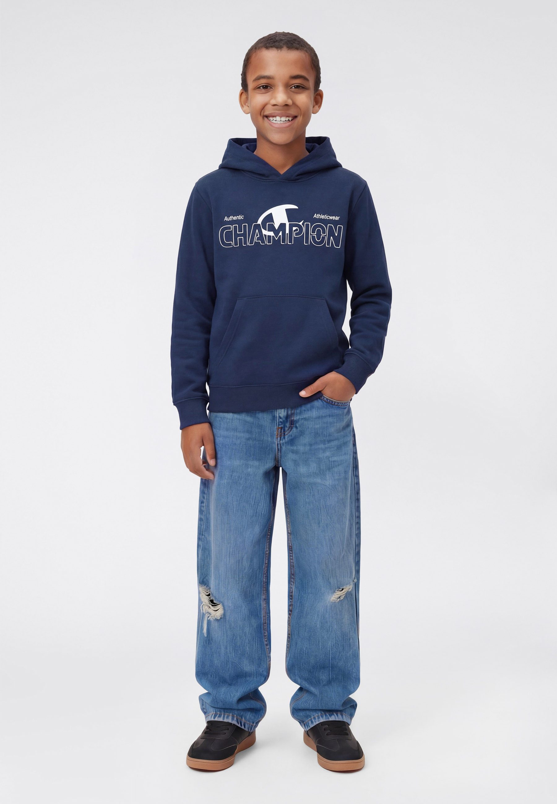 Champion Kapuzensweatshirt Graphic Terry Hoodie mit Kapuze, Langarm, gerader Abschluss, aus Baumwolle und Polyester