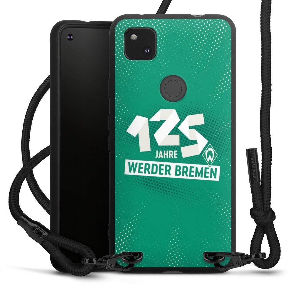 DeinDesign Handyhülle 125 Jahre Werder Bremen Offizielles Lizenzprodukt, Google Pixel 4a Premium Handykette Hülle mit Band Case zum Umhängen