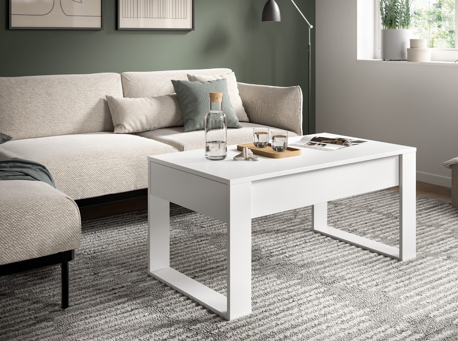 Inn.Furn Couchtisch Jonte (Wohnzimmertisch in weiß mit 2 Schubladen, 110 x 60 cm), Melaminbeschichtet