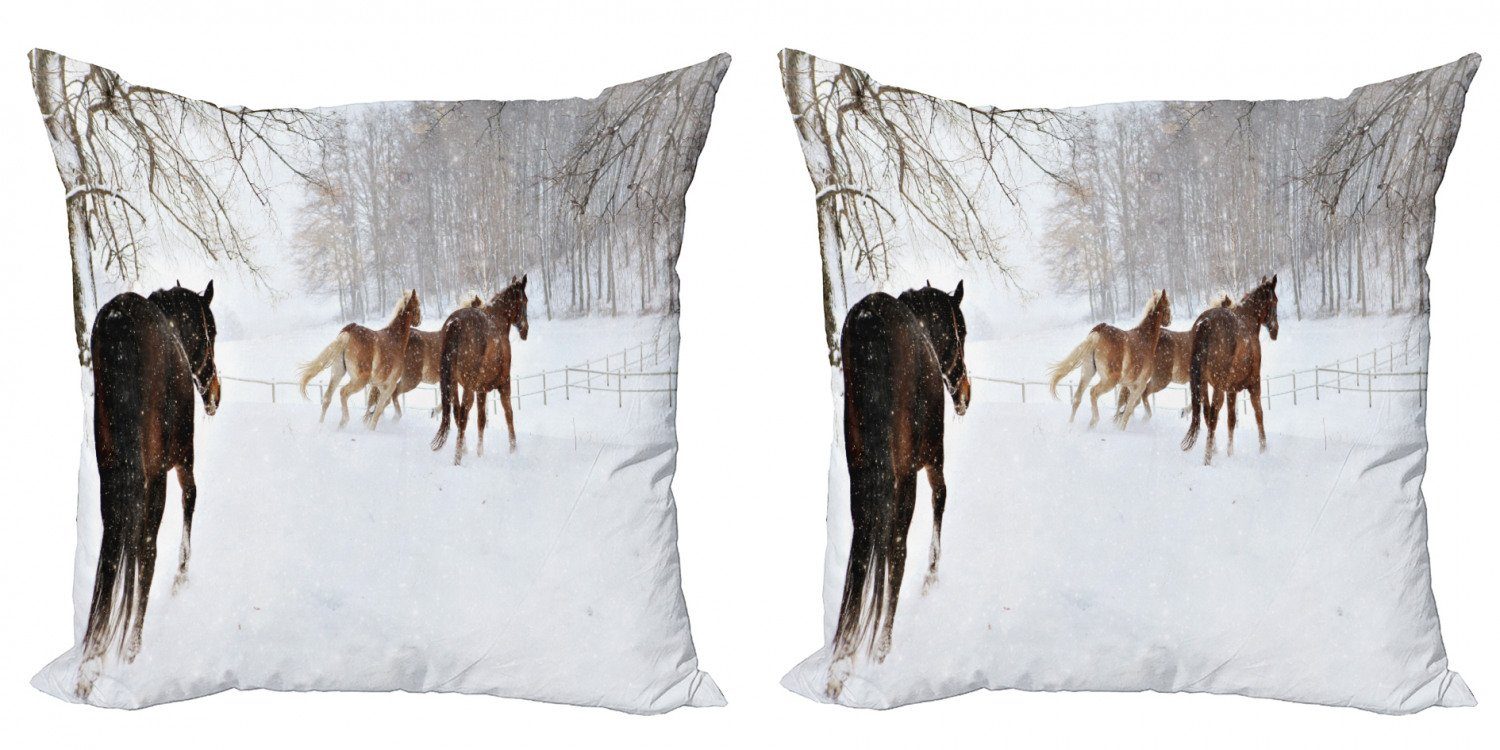 Winter Wald Doppelseitiger in Accent verschneiten Abakuhaus Stück), Modern Digitaldruck, Pferde (2 der Kissenbezüge