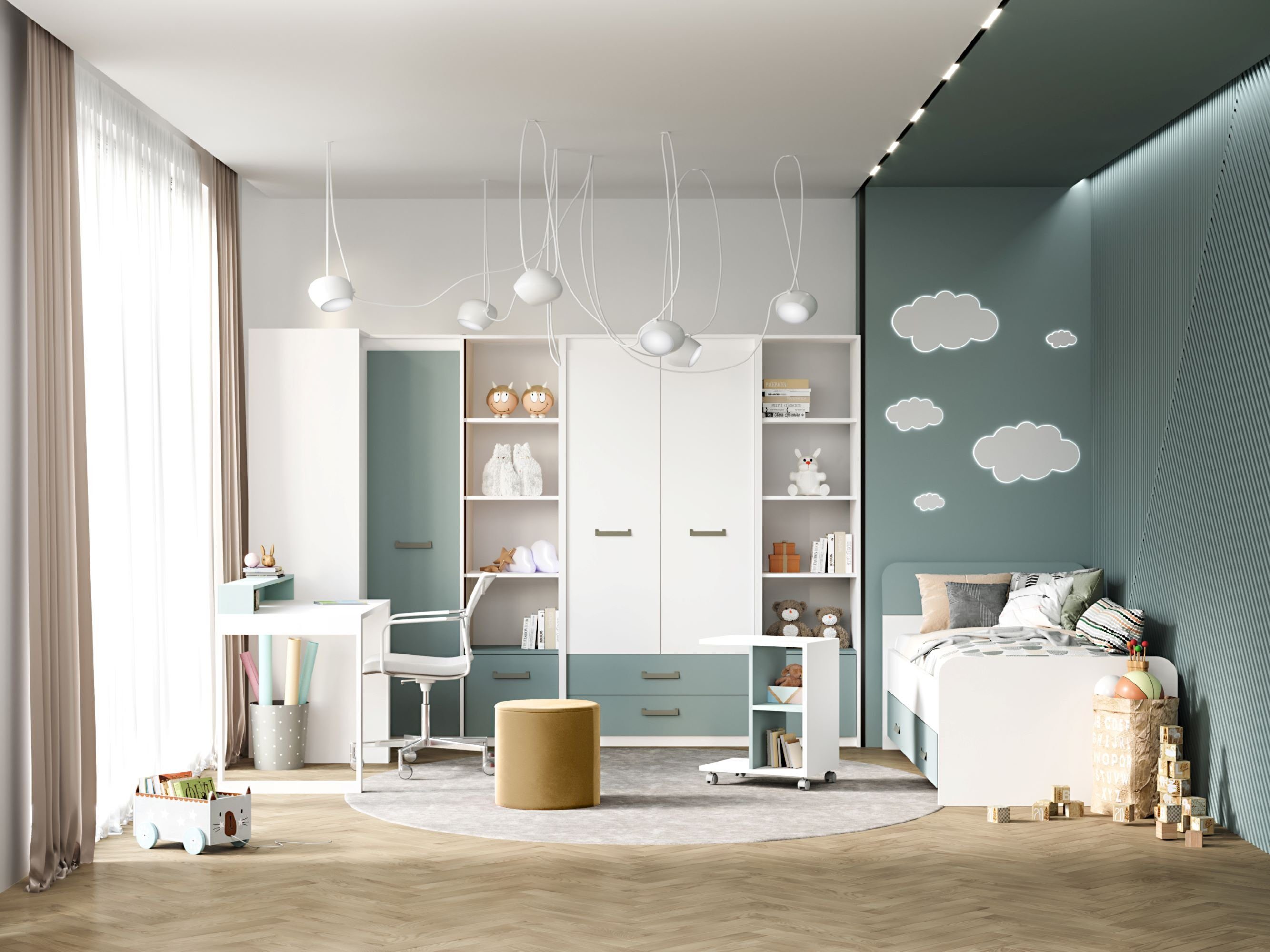 HYPE Rooms Rollen Beistelltisch Sofatisch Stauraum zweifarbig, mit weiß/blau mit weiß/blau | Beistellschrank weiß-blau