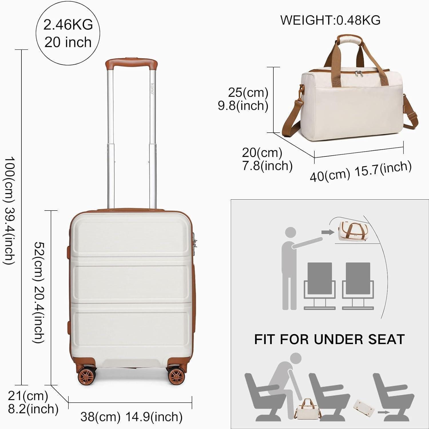 LuxusKollektion Kofferset Handgepäck-Koffer Trolley Set 2-teilig, Cremeweiß, Ryanair Reisetasche