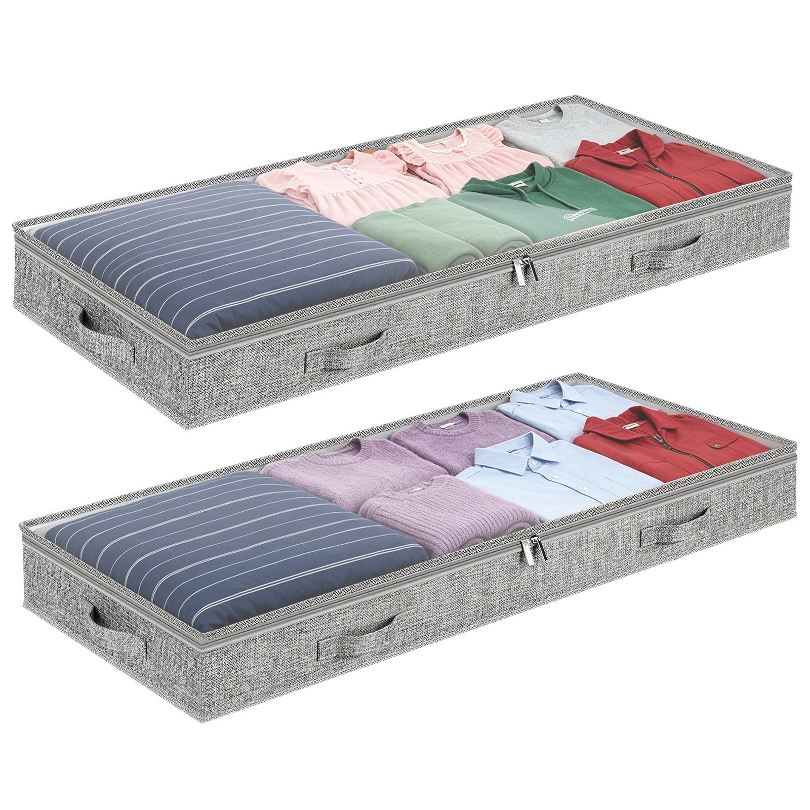 BlingBin Unterbettkommode Unterbett Aufbewahrungsbox, Unterbettkommode mit klarem Deckel (2er-Set, 2 St., 2 Stück Unterbett Aufbewahrung, 100 x 50 x 10 cm, 50L), Faltbare Kleideraufbewahrung & Organisation für Kleidung, Bettdecken